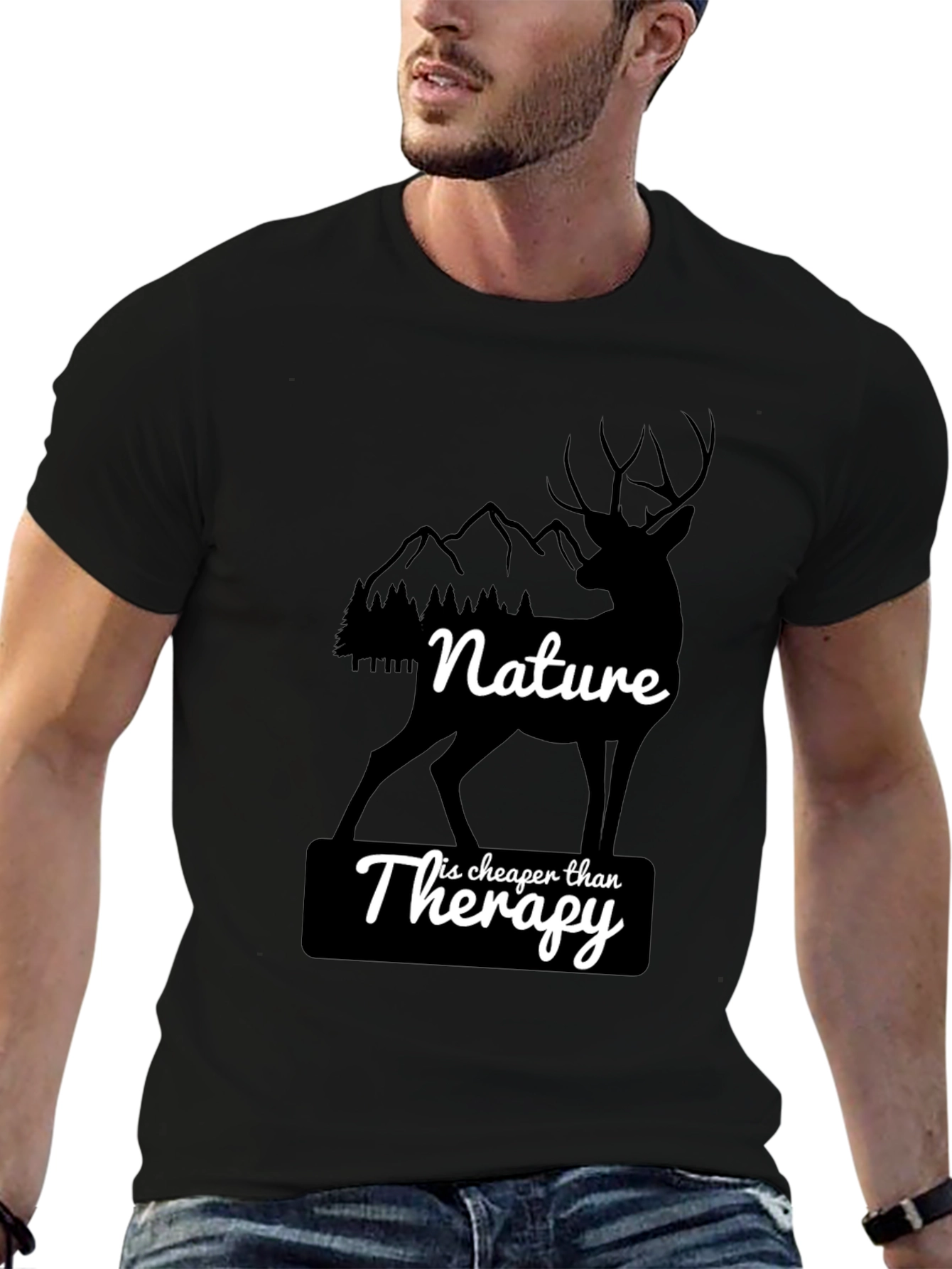 Nature Therapy T-Shirt - Deer and Mountain Design