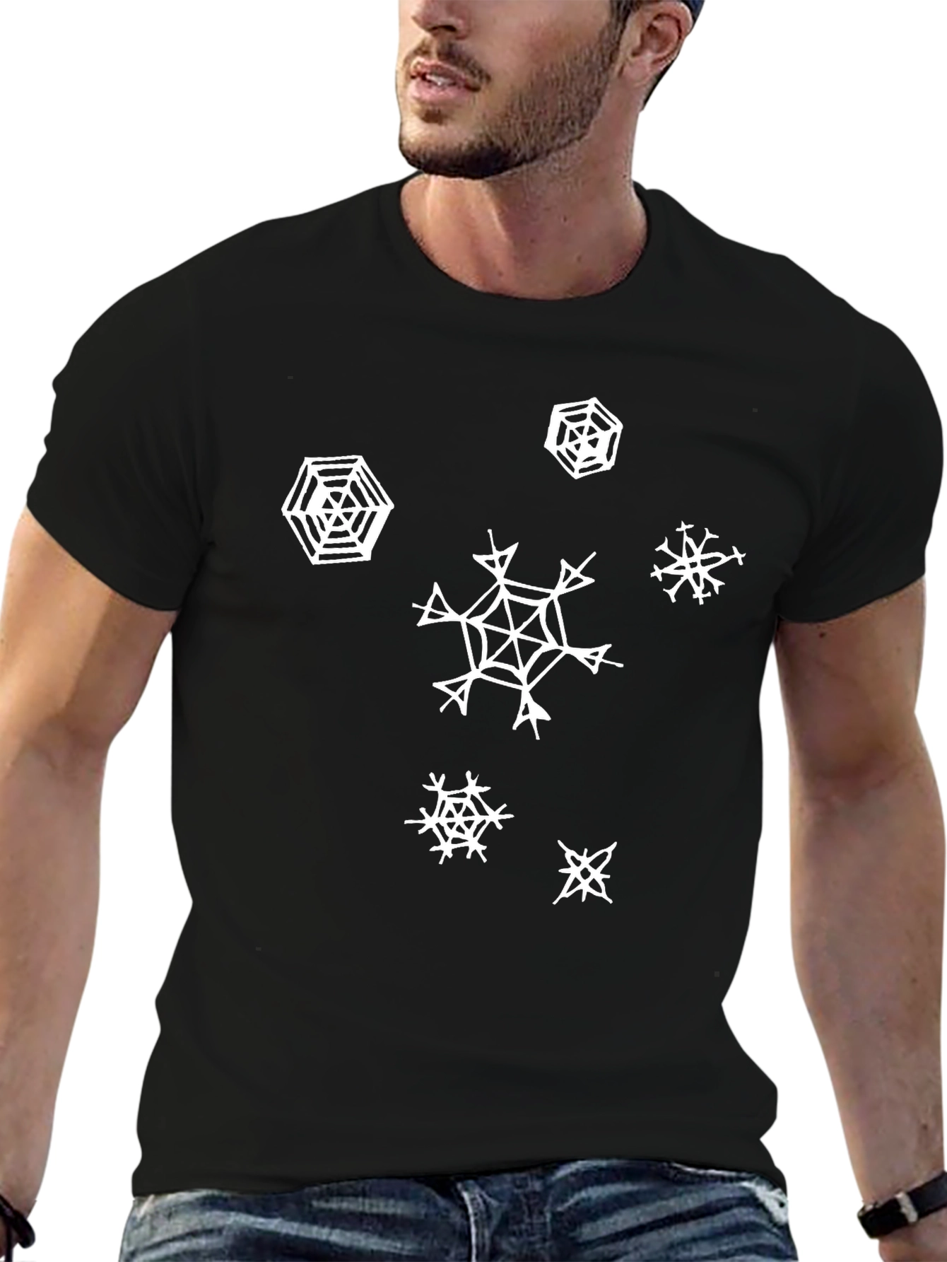 Snowflake Graphic Print Black T-Shirt