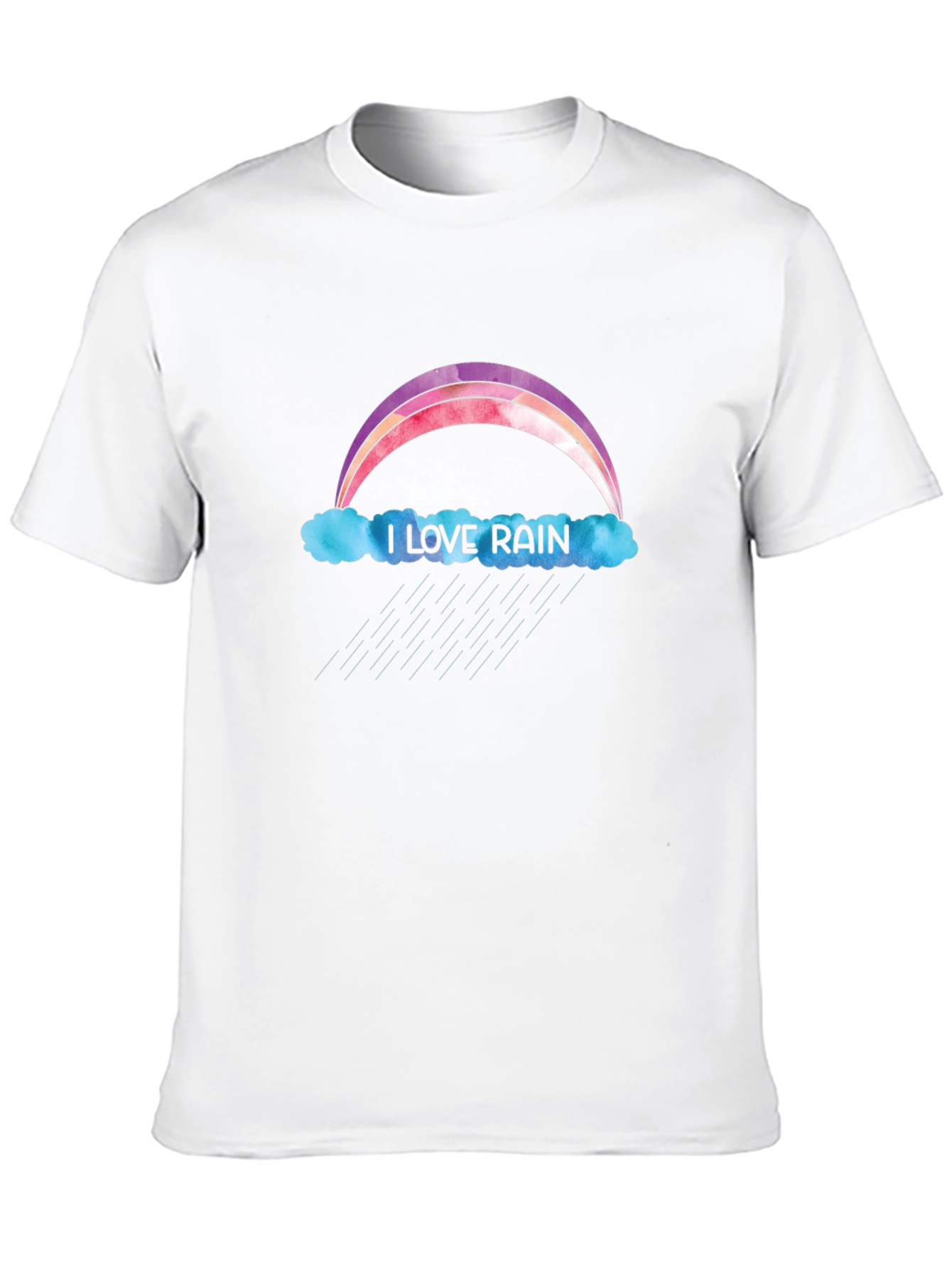 I Love Rain T-Shirt - Rainbow & Cloud Design