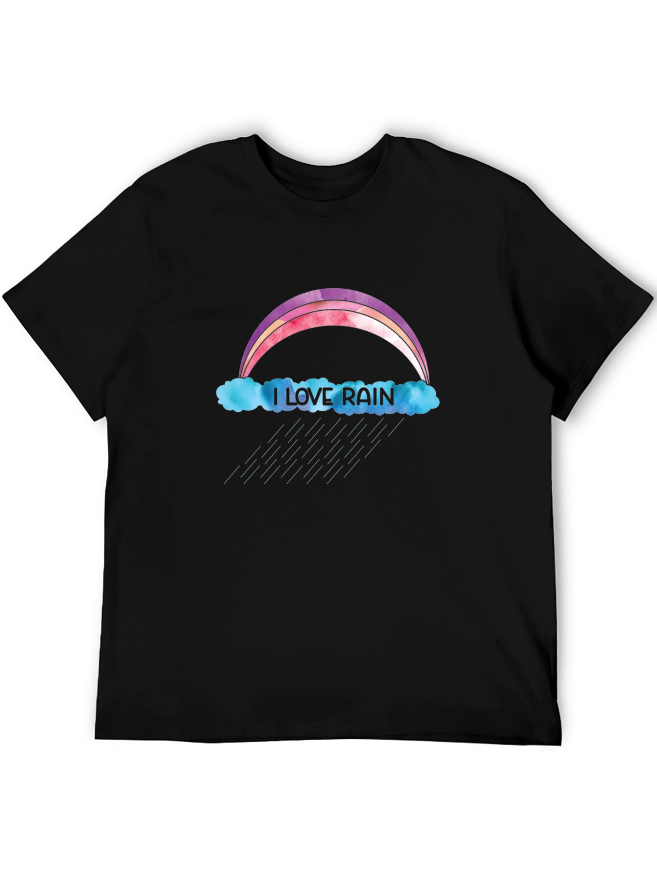 I Love Rain T-Shirt - Rainbow & Cloud Design