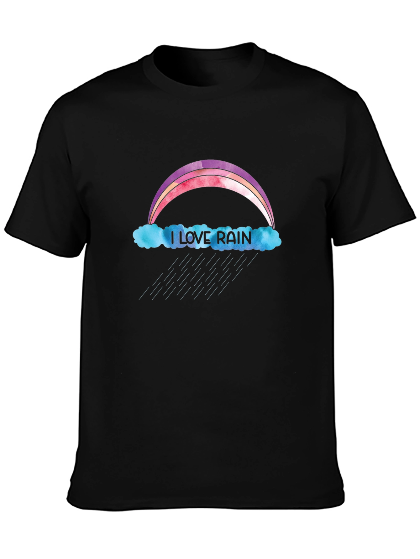 I Love Rain T-Shirt - Rainbow & Cloud Design