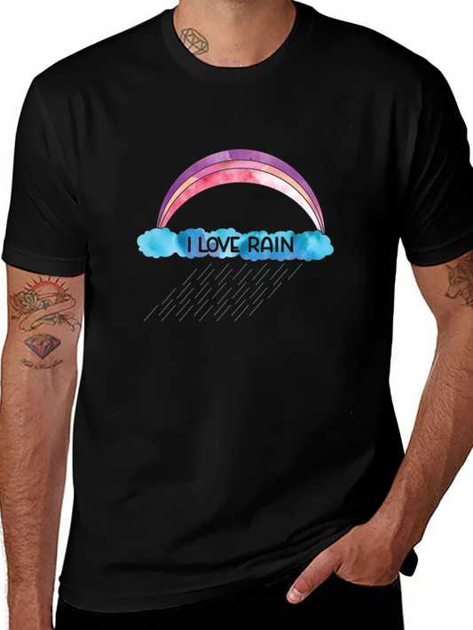I Love Rain T-Shirt - Rainbow & Cloud Design