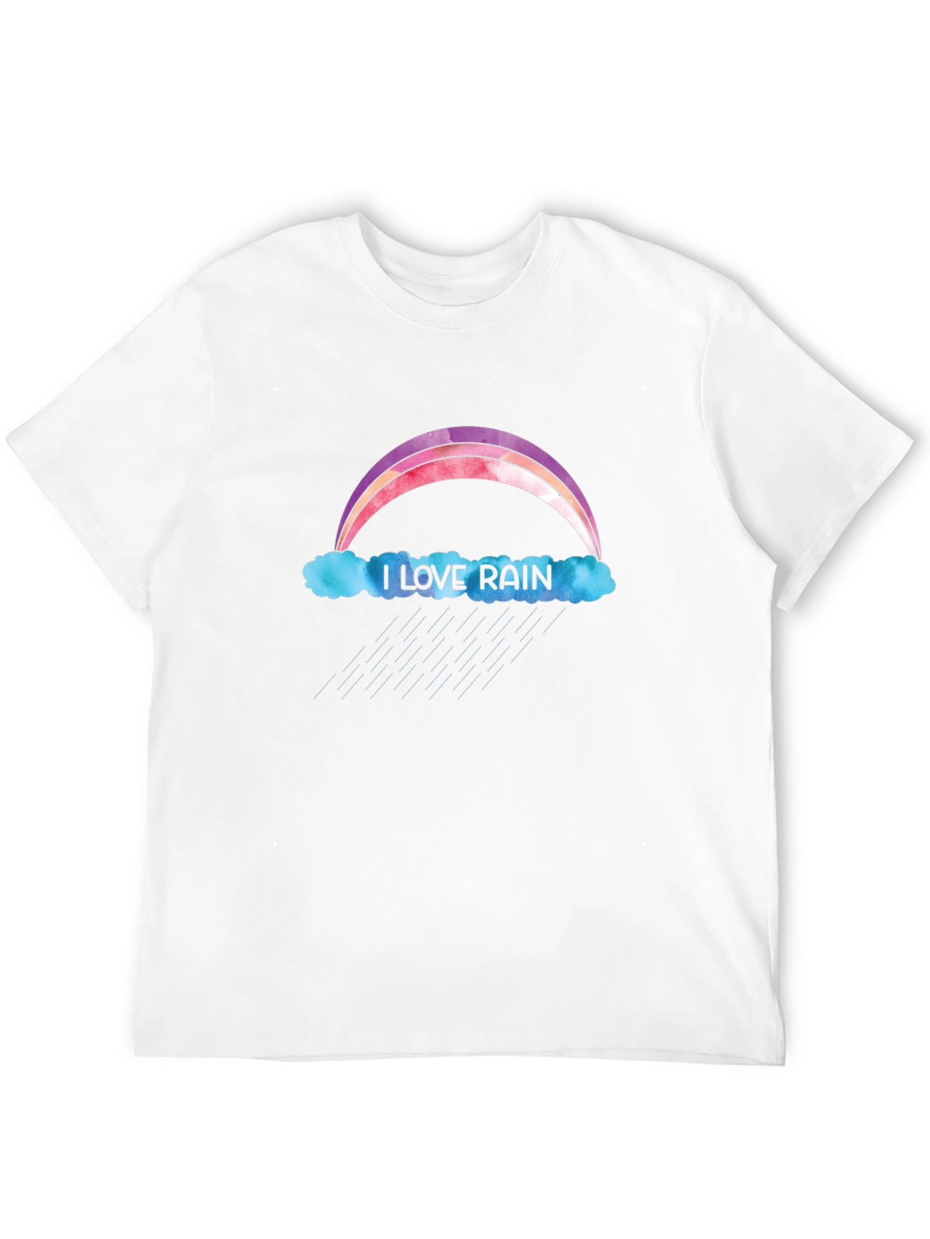 I Love Rain T-Shirt - Rainbow & Cloud Design
