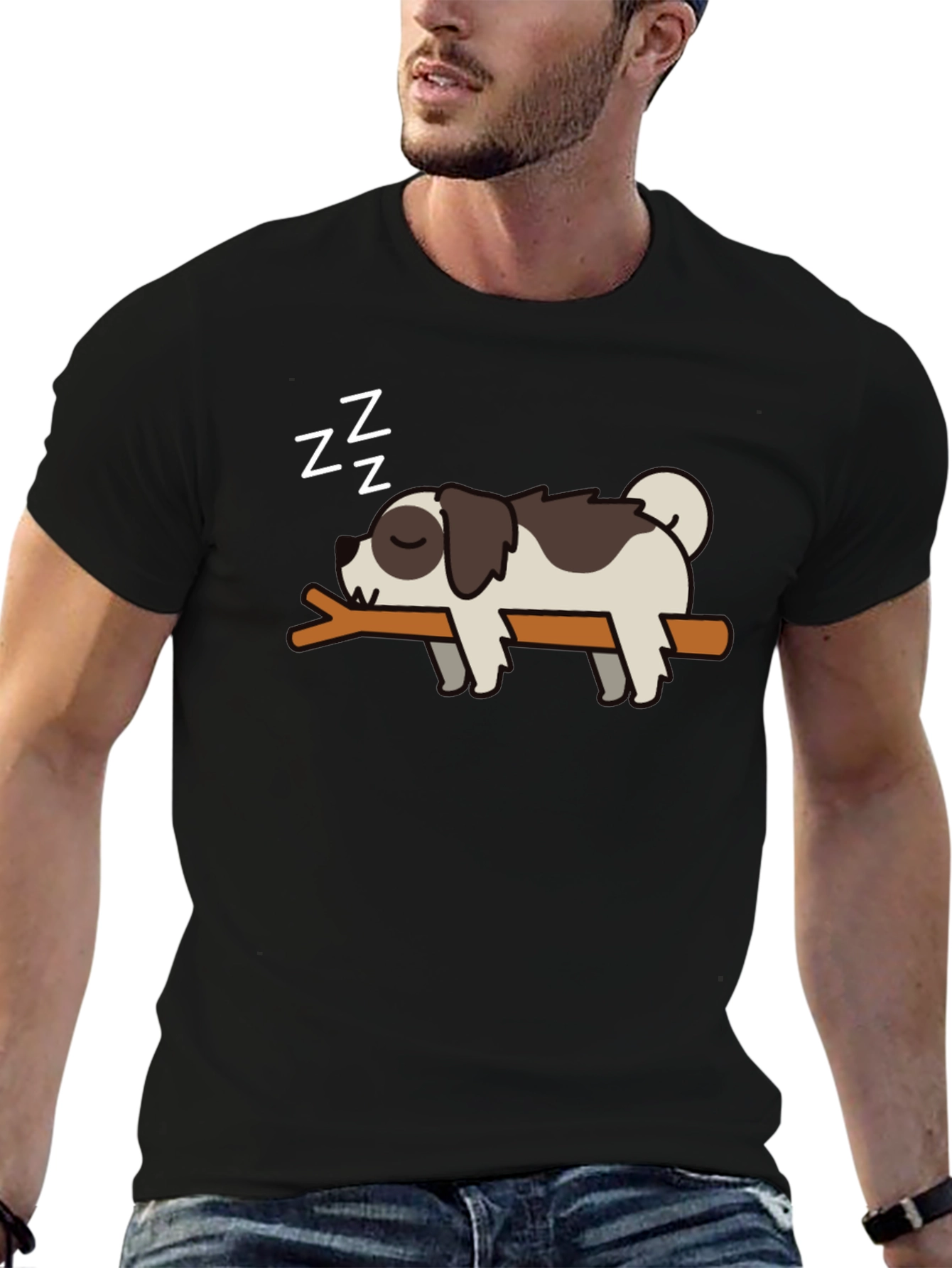 Cute Sleeping Dog T-Shirt - Mens Black Tee