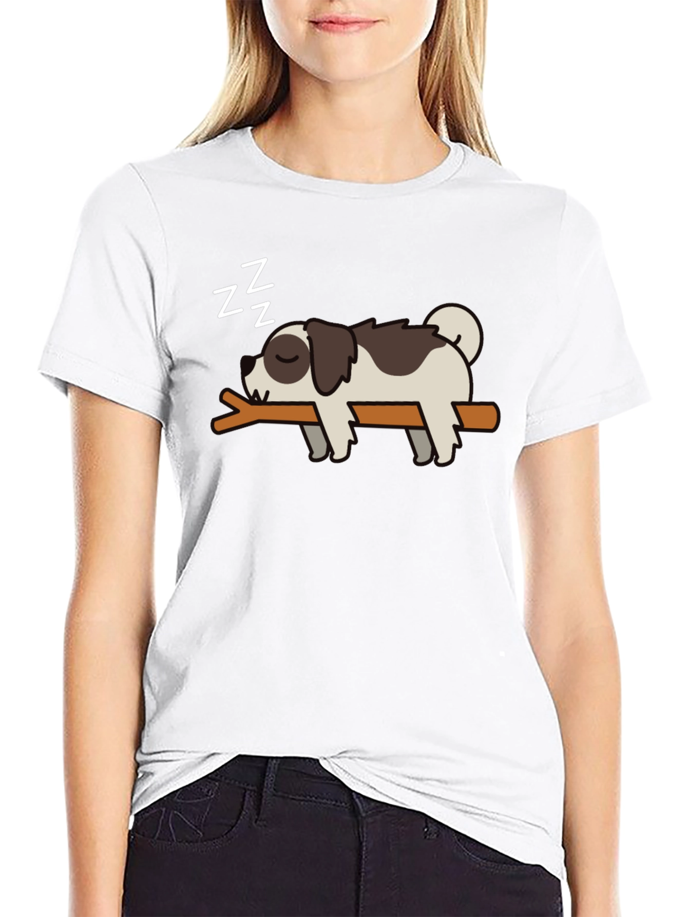 Cute Sleeping Dog T-Shirt - Mens Black Tee