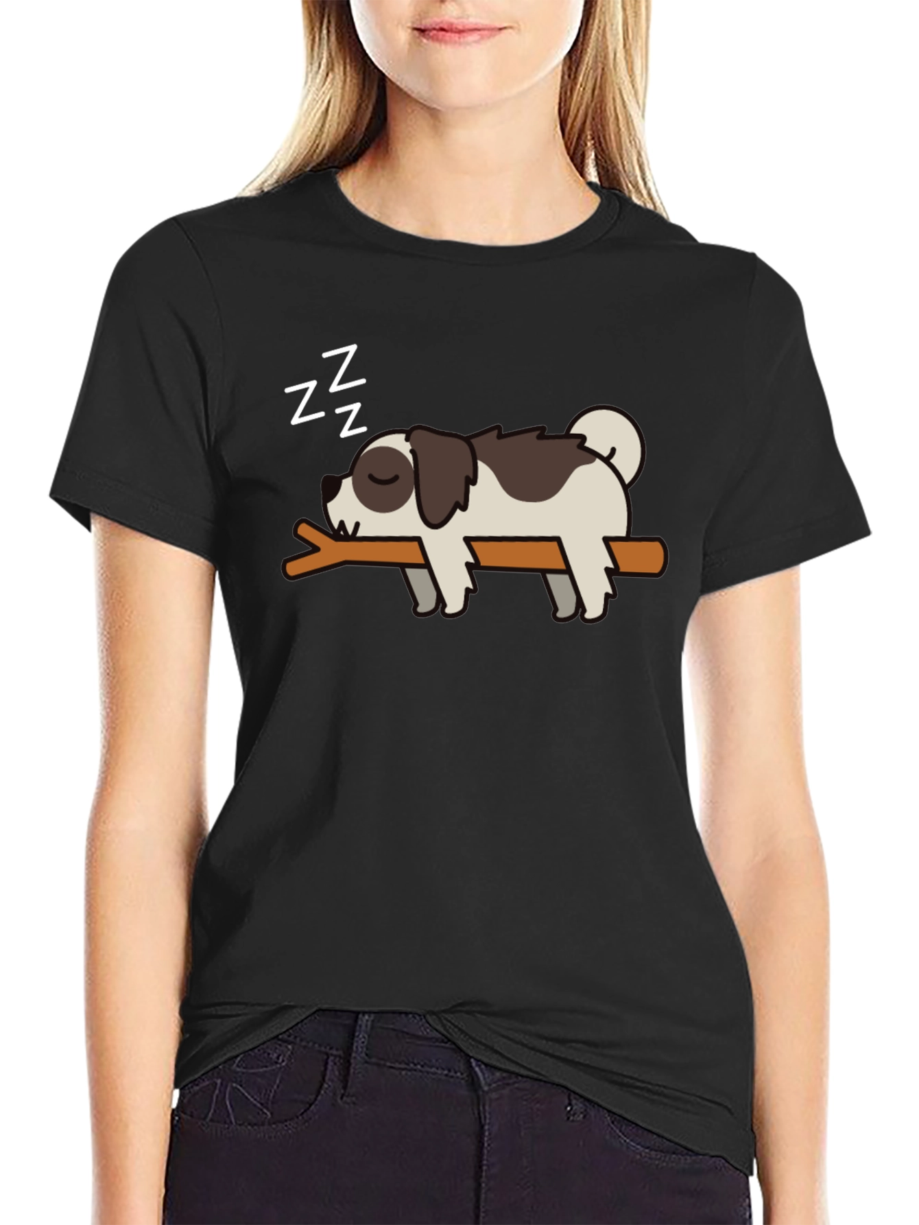 Cute Sleeping Dog T-Shirt - Mens Black Tee
