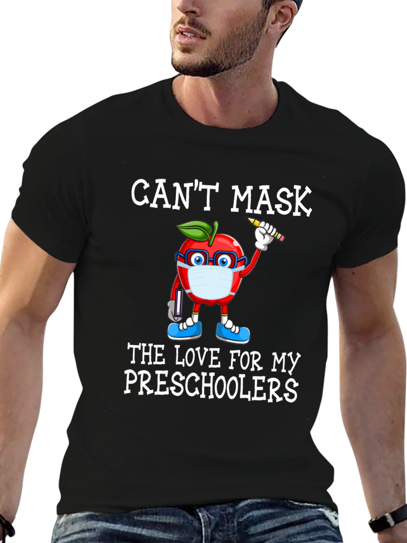 Teacher Apple Mask T-Shirt - Preschool Love