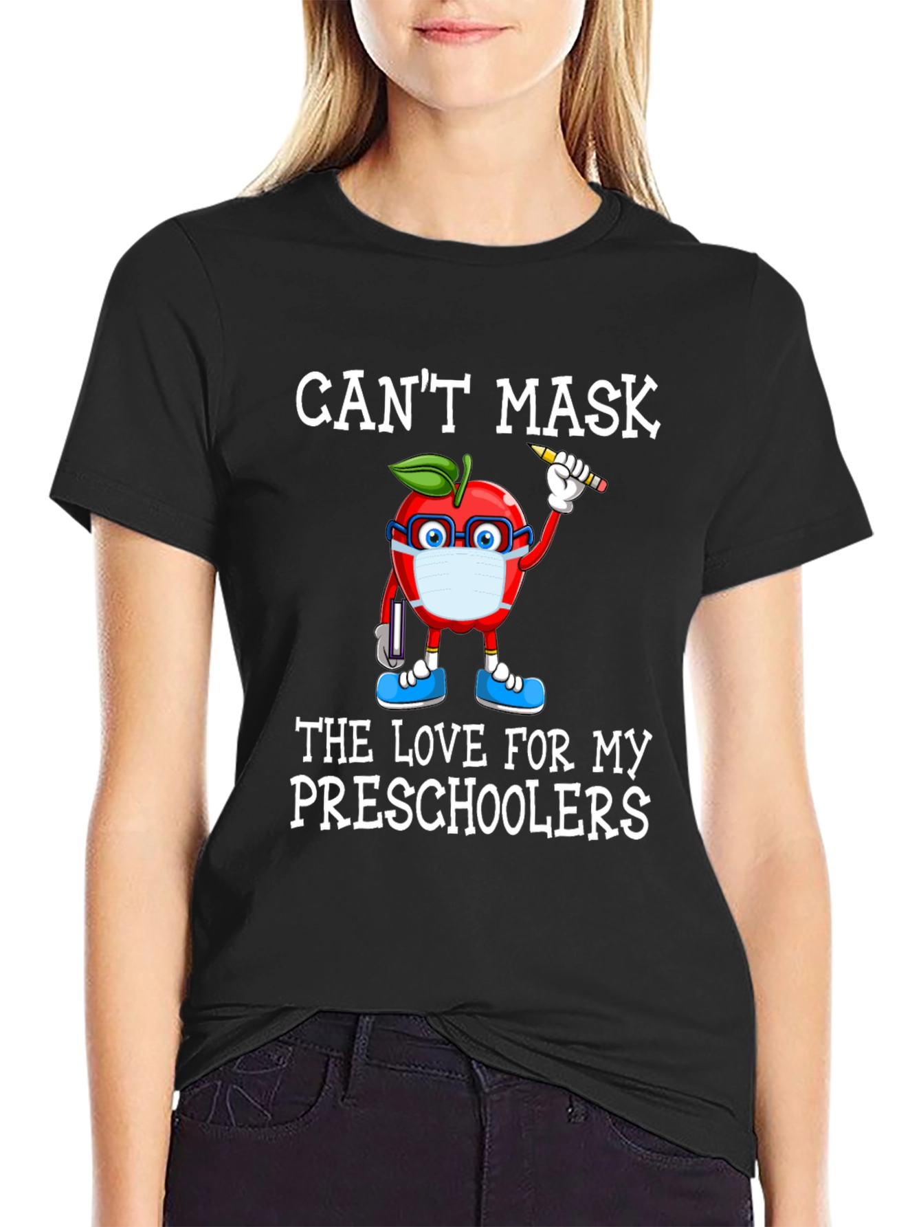 Teacher Apple Mask T-Shirt - Preschool Love