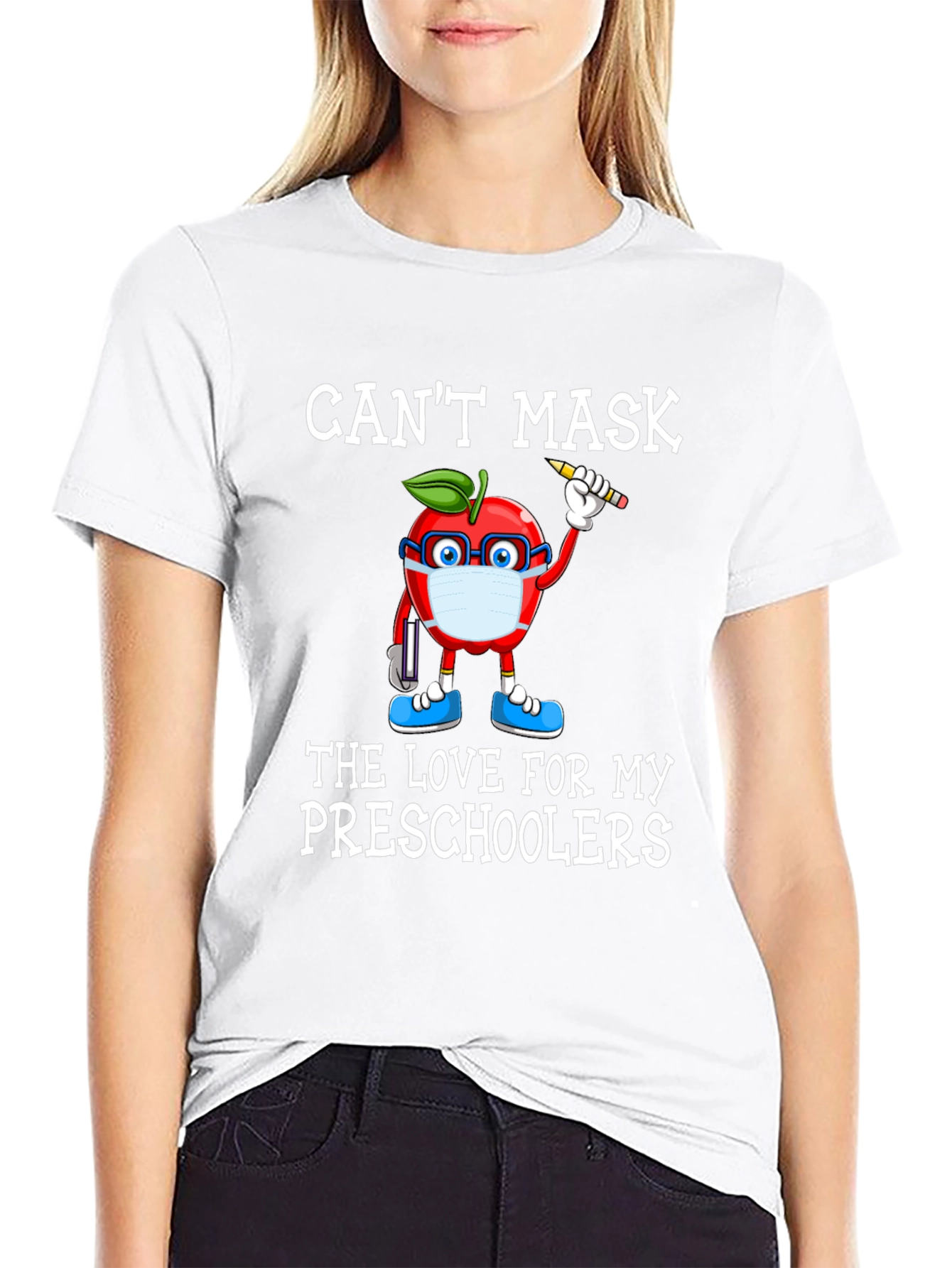Teacher Apple Mask T-Shirt - Preschool Love