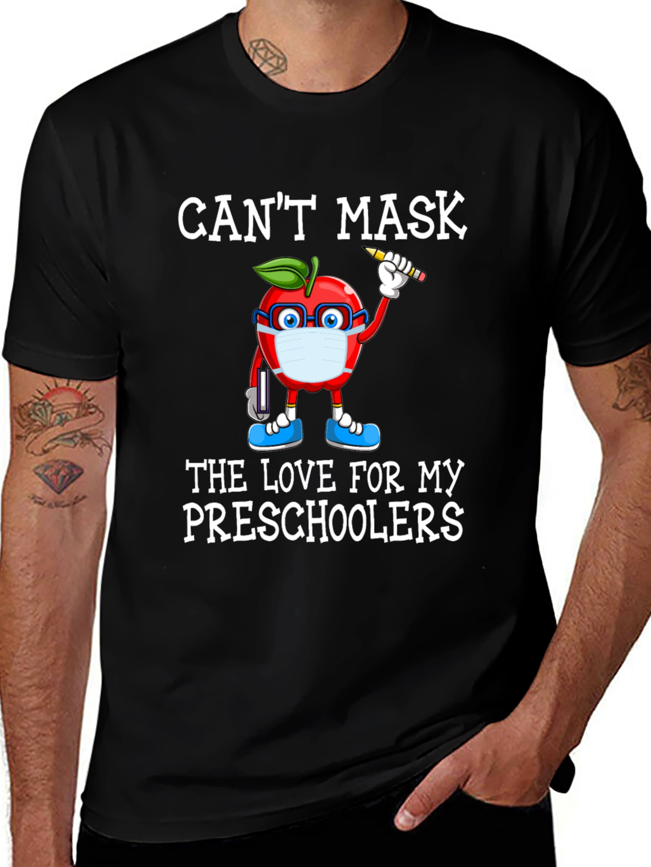 Teacher Apple Mask T-Shirt - Preschool Love