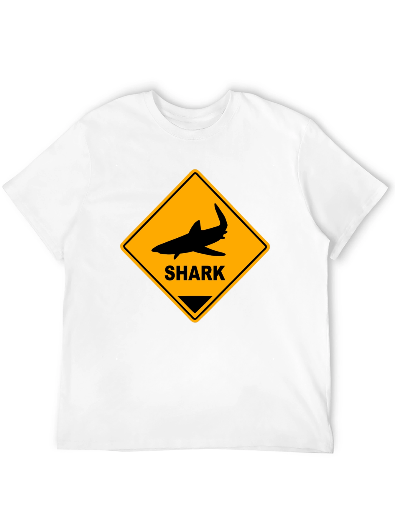 Shark Warning Sign Graphic Tee - Black Cotton T-Shirt