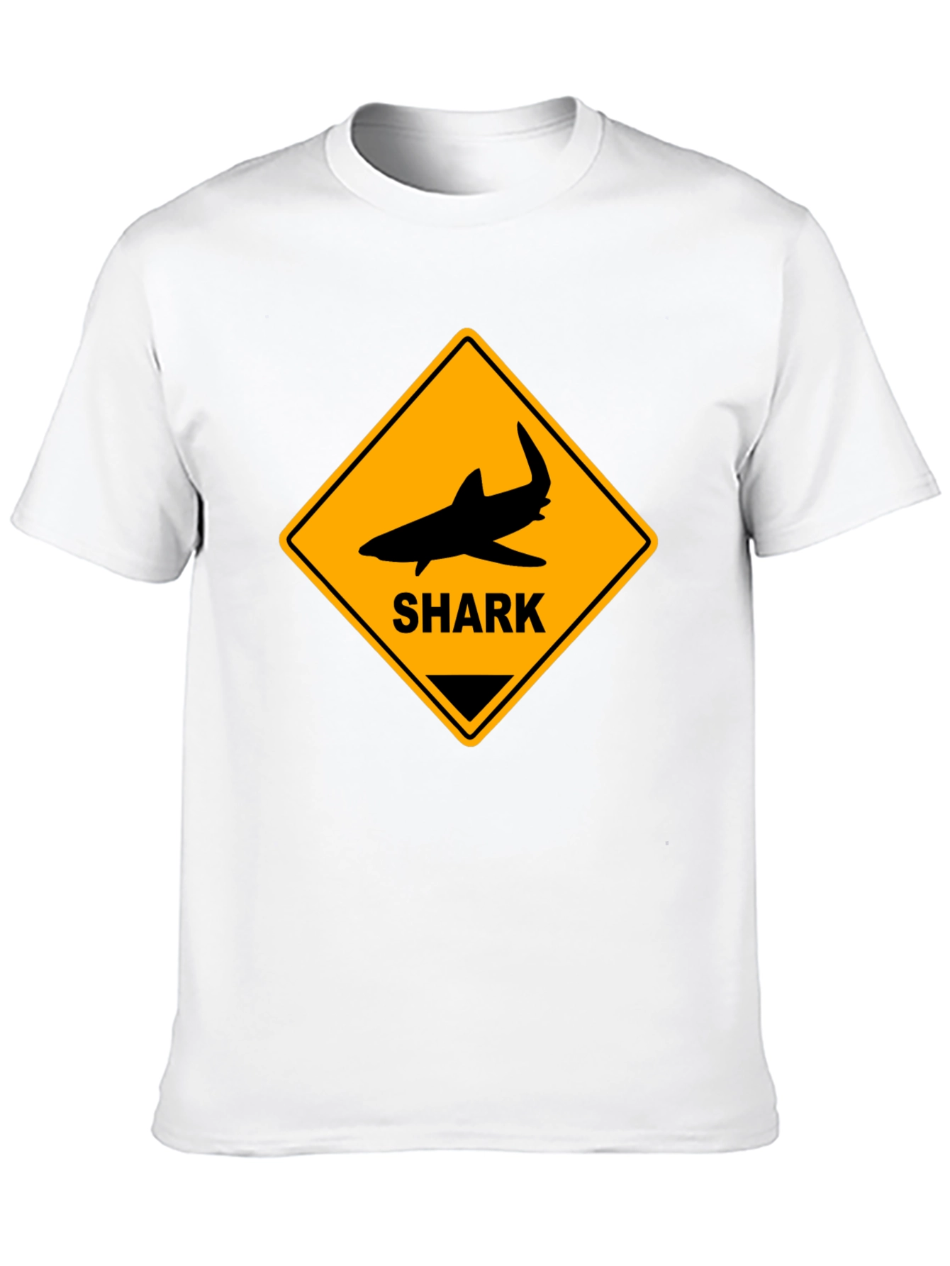 Shark Warning Sign Graphic Tee - Black Cotton T-Shirt