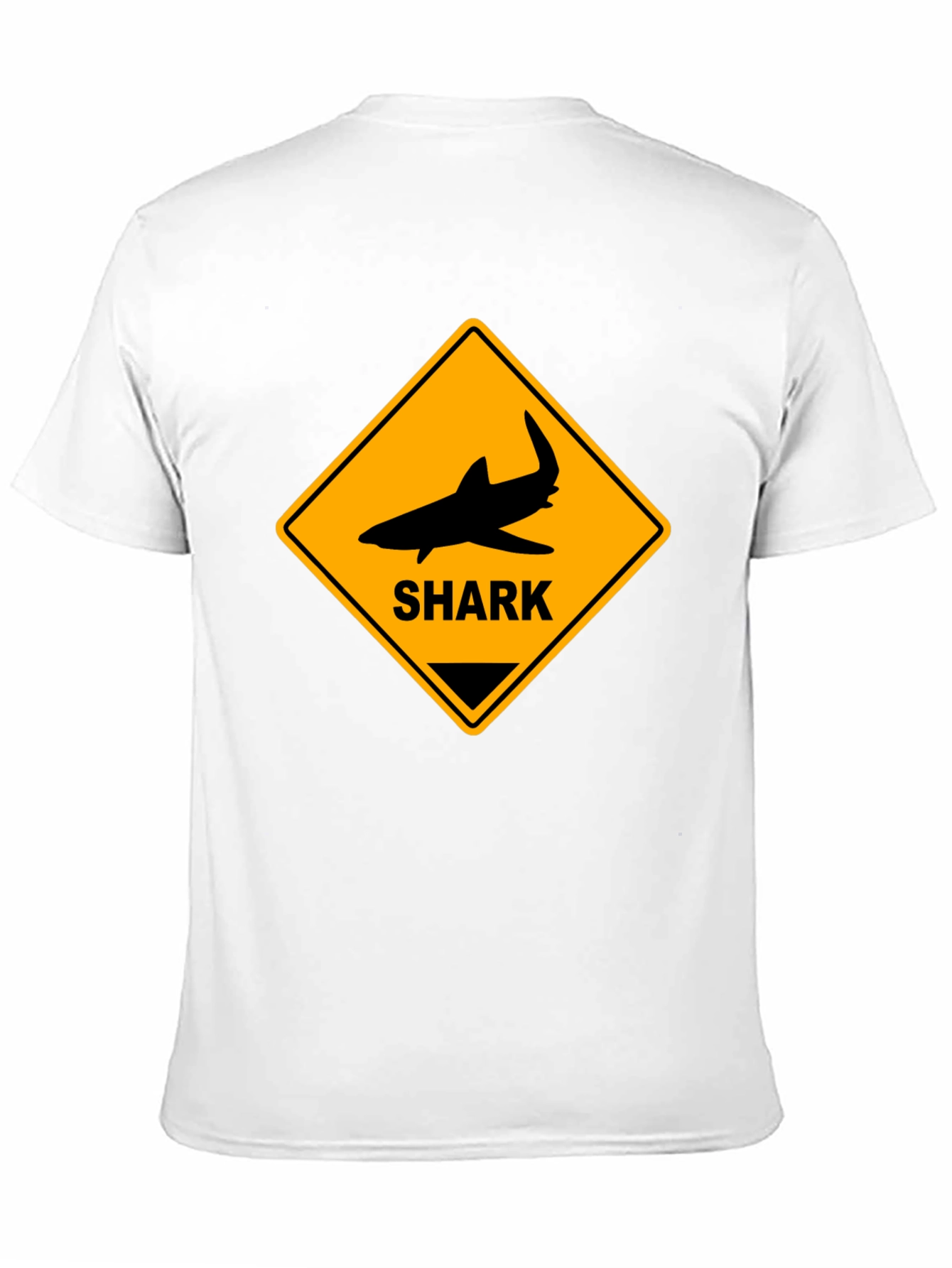 Shark Warning Sign Graphic Tee - Black Cotton T-Shirt