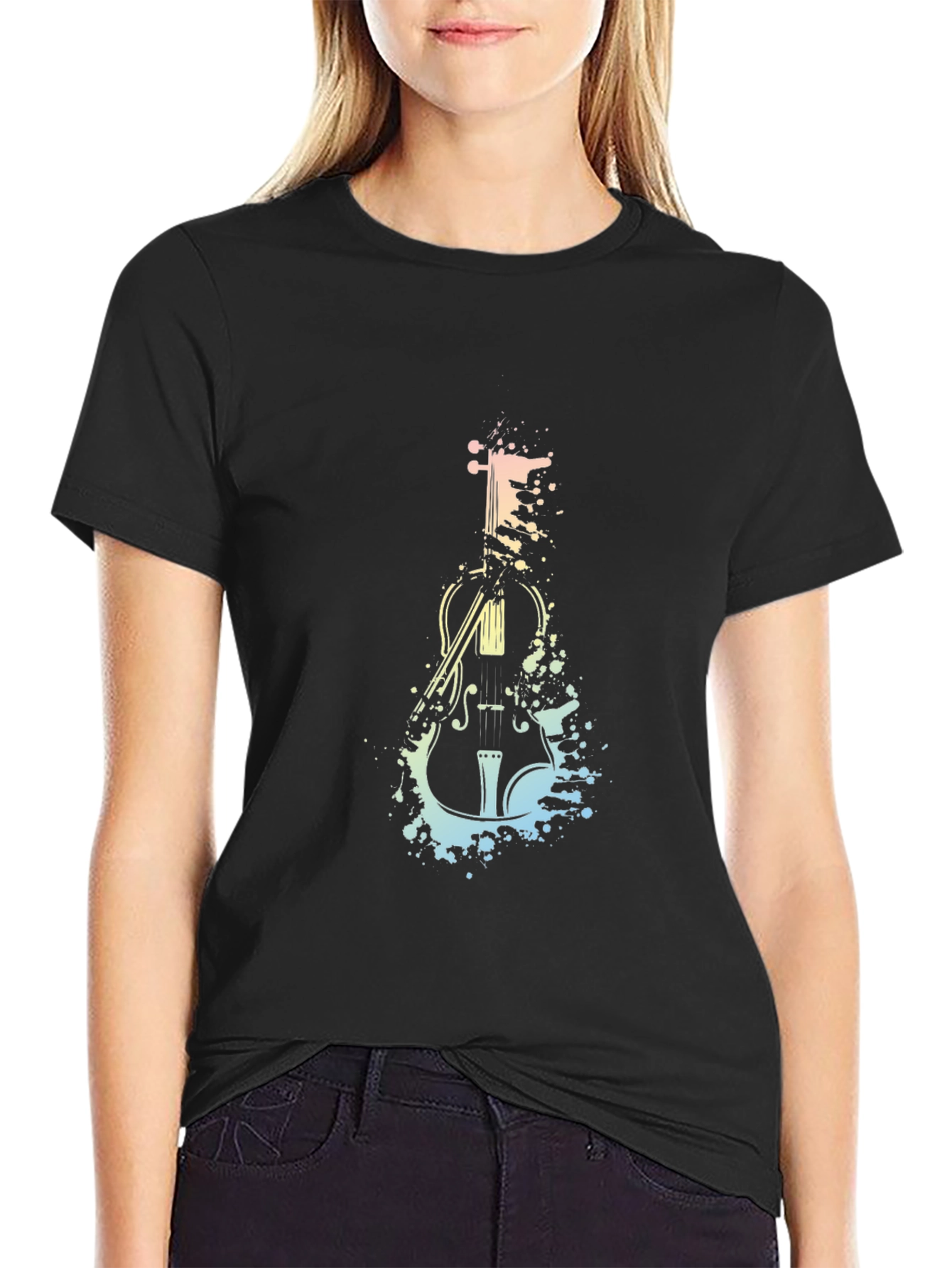 Violin Splash Graphic Tee - Black
