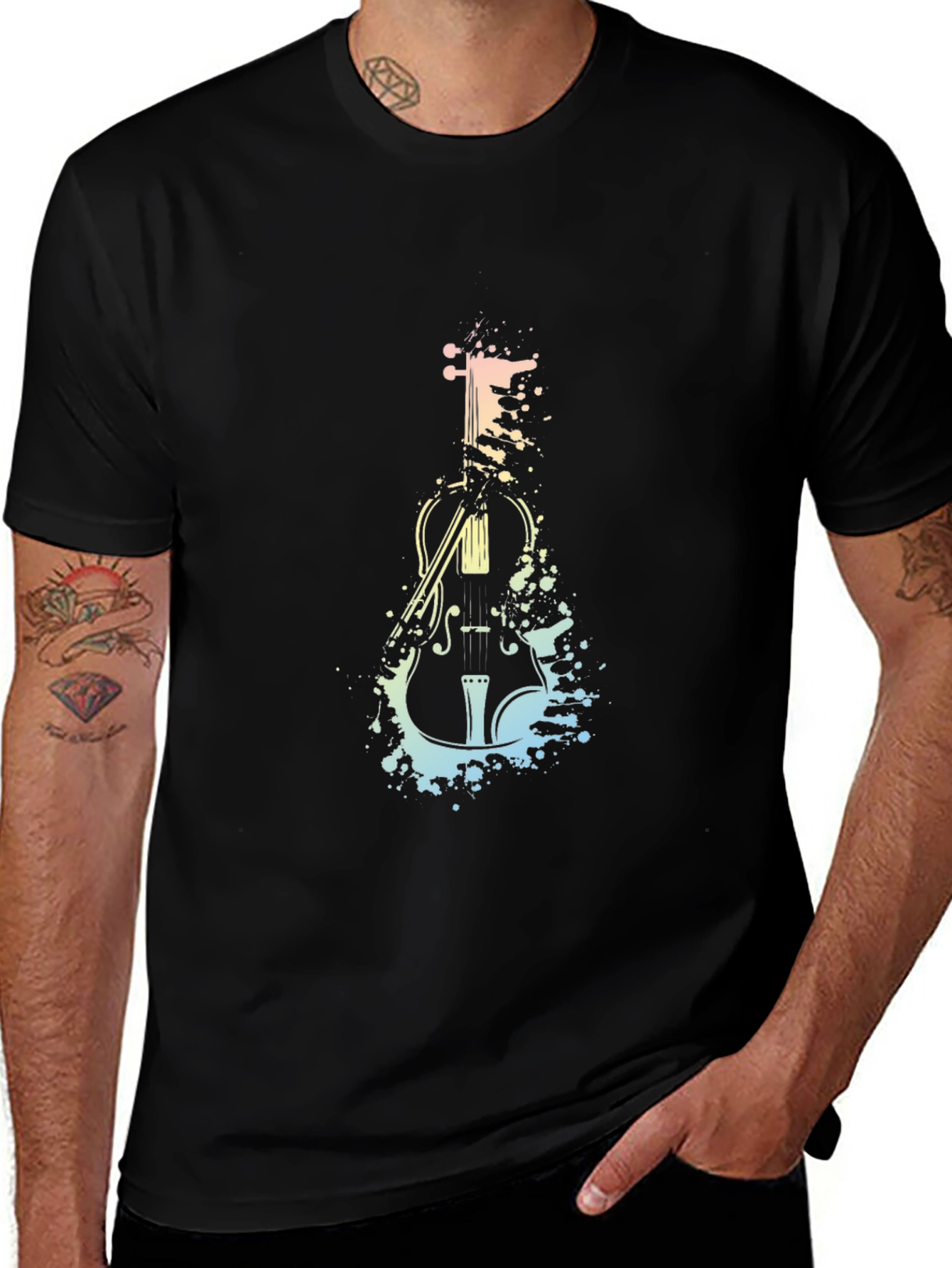 Violin Splash Graphic Tee - Black