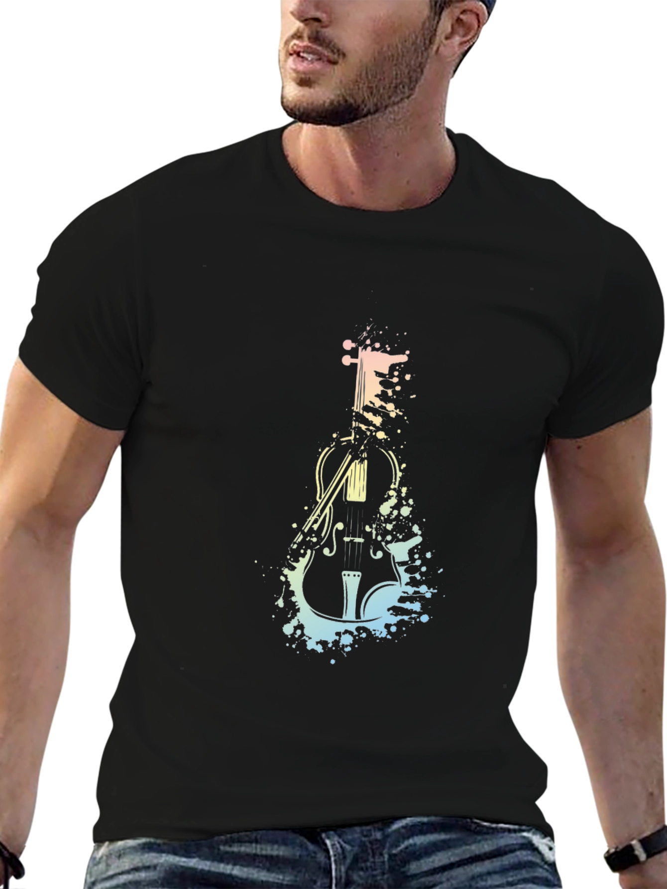 Violin Splash Graphic Tee - Black