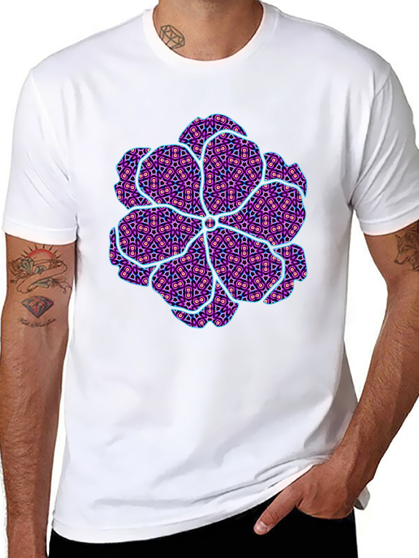 Patterned Flower Graphic Black T-Shirt