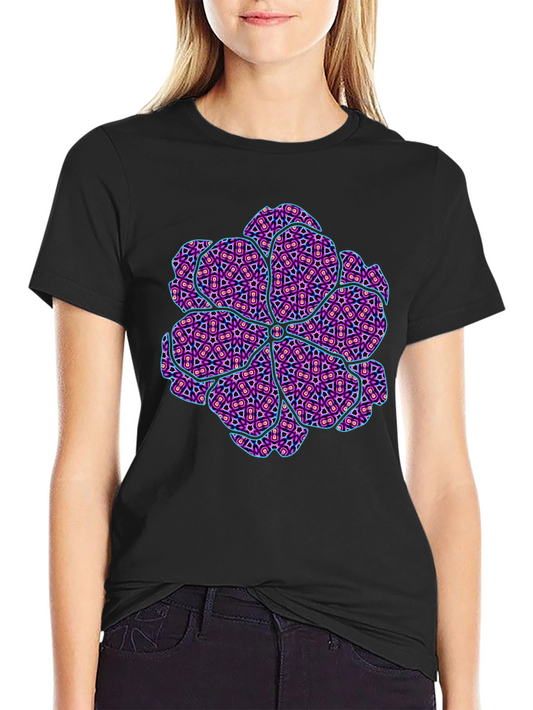 Patterned Flower Graphic Black T-Shirt