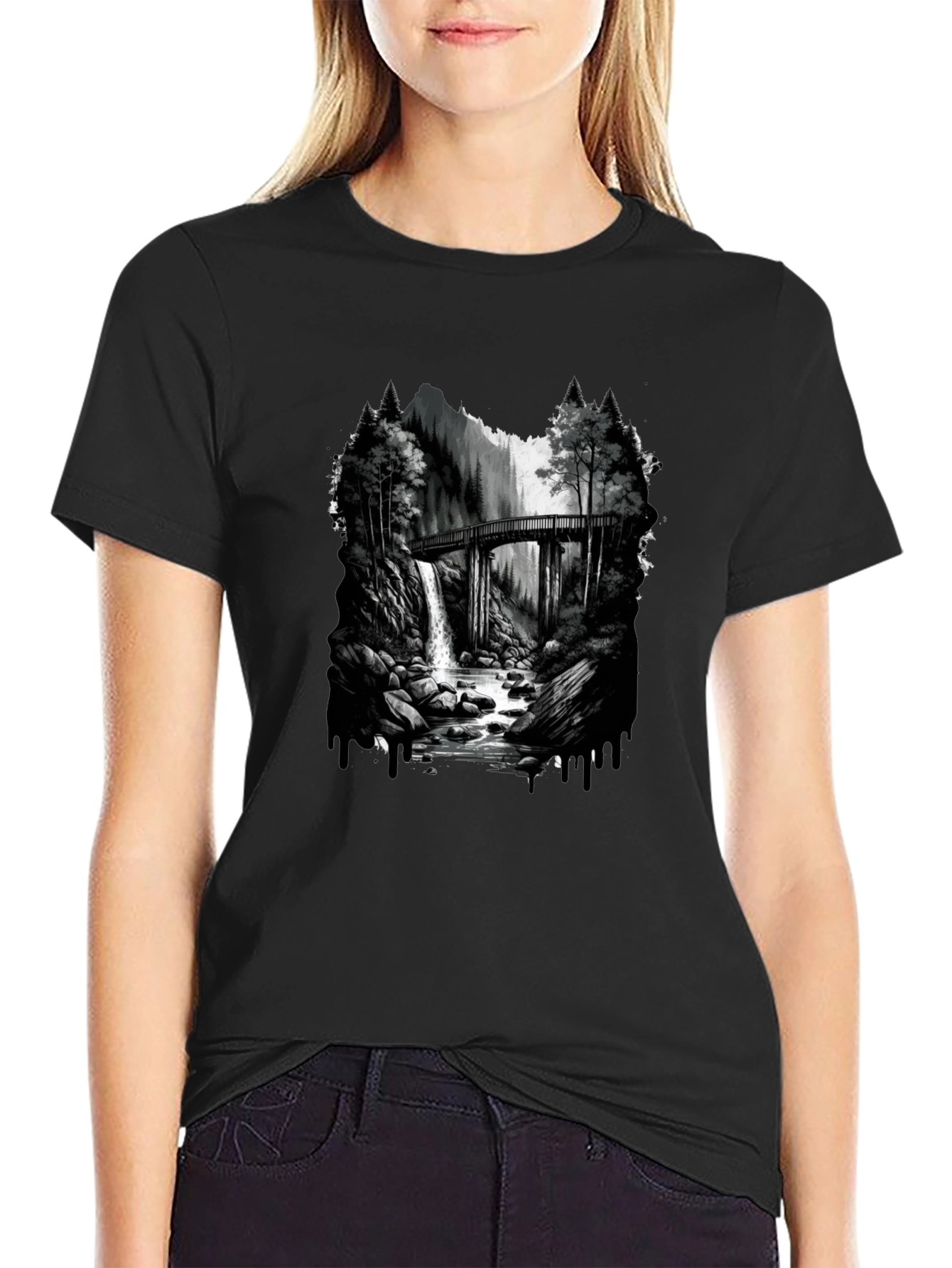 Waterfall Bridge Graphic Tee - Nature Inspired Design