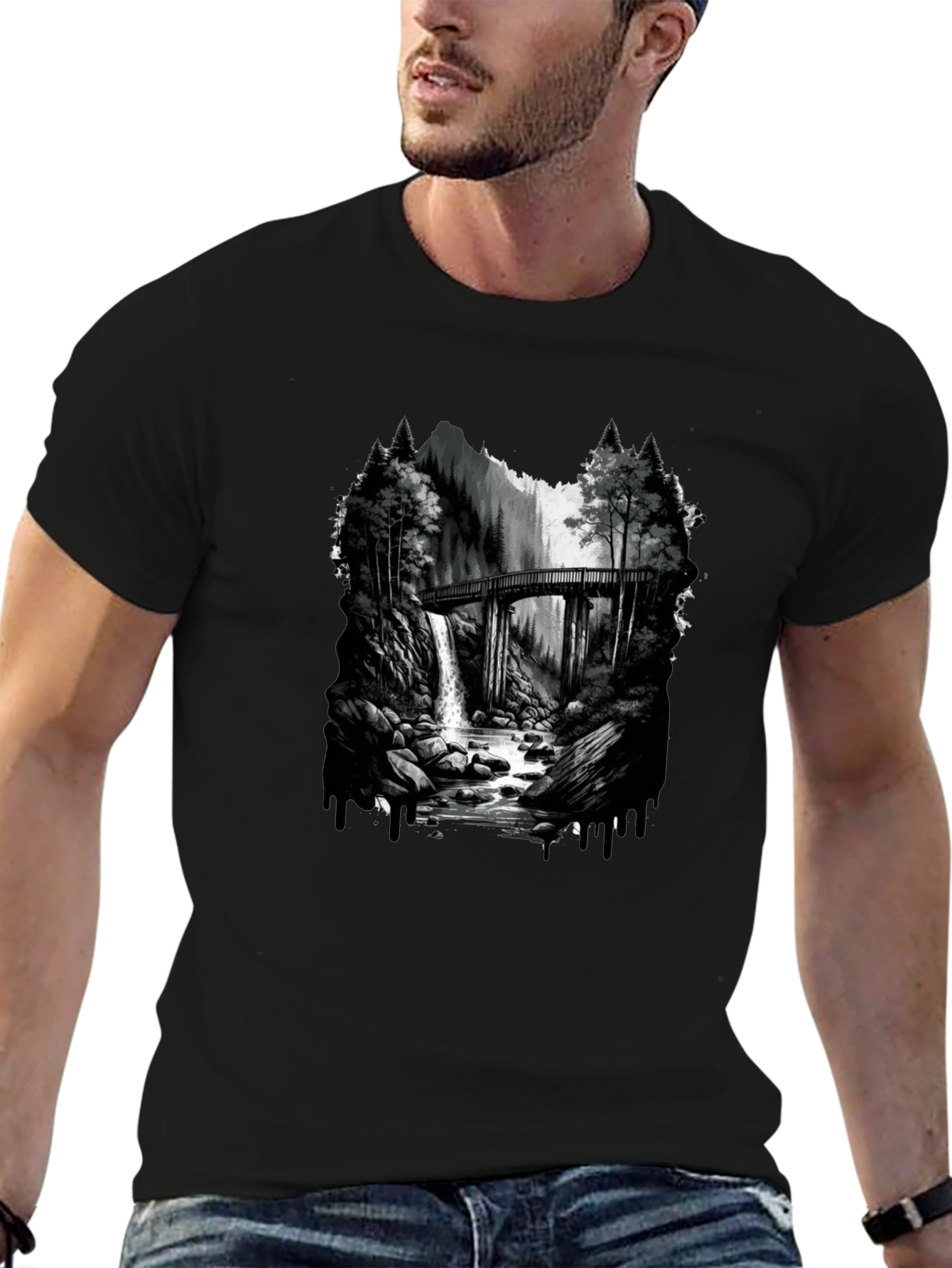 Waterfall Bridge Graphic Tee - Nature Inspired Design