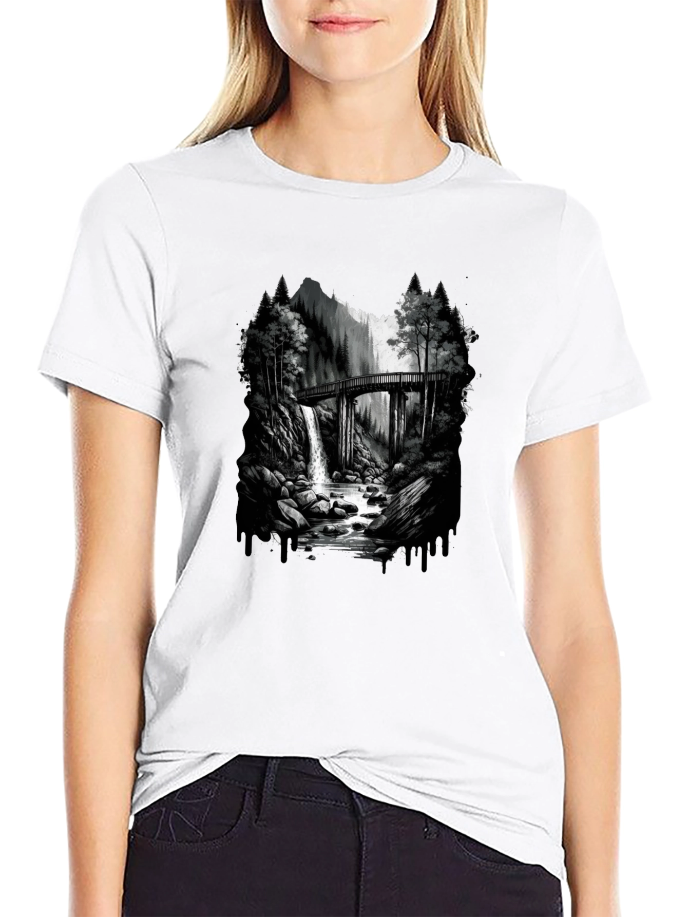 Waterfall Bridge Graphic Tee - Nature Inspired Design