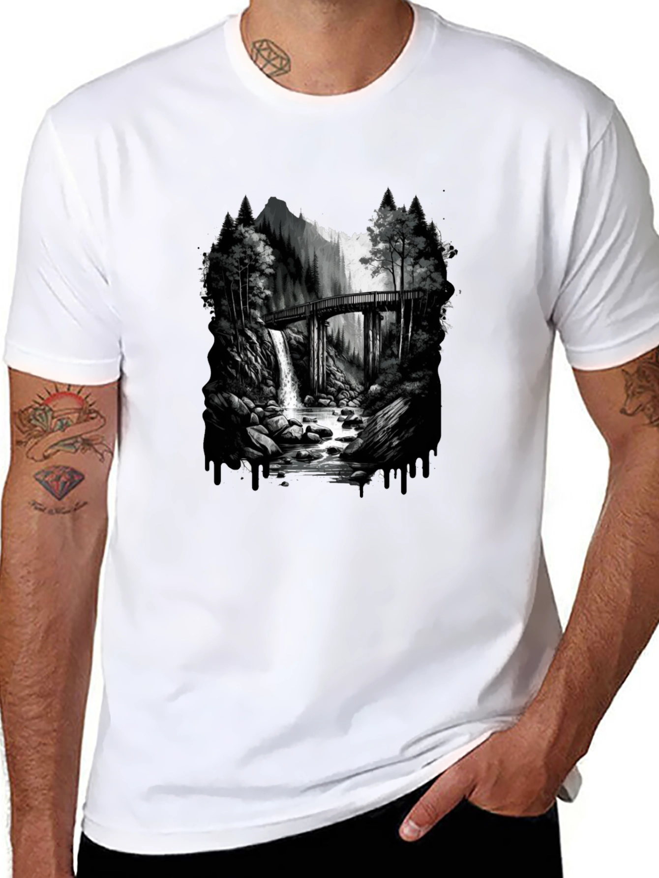 Waterfall Bridge Graphic Tee - Nature Inspired Design