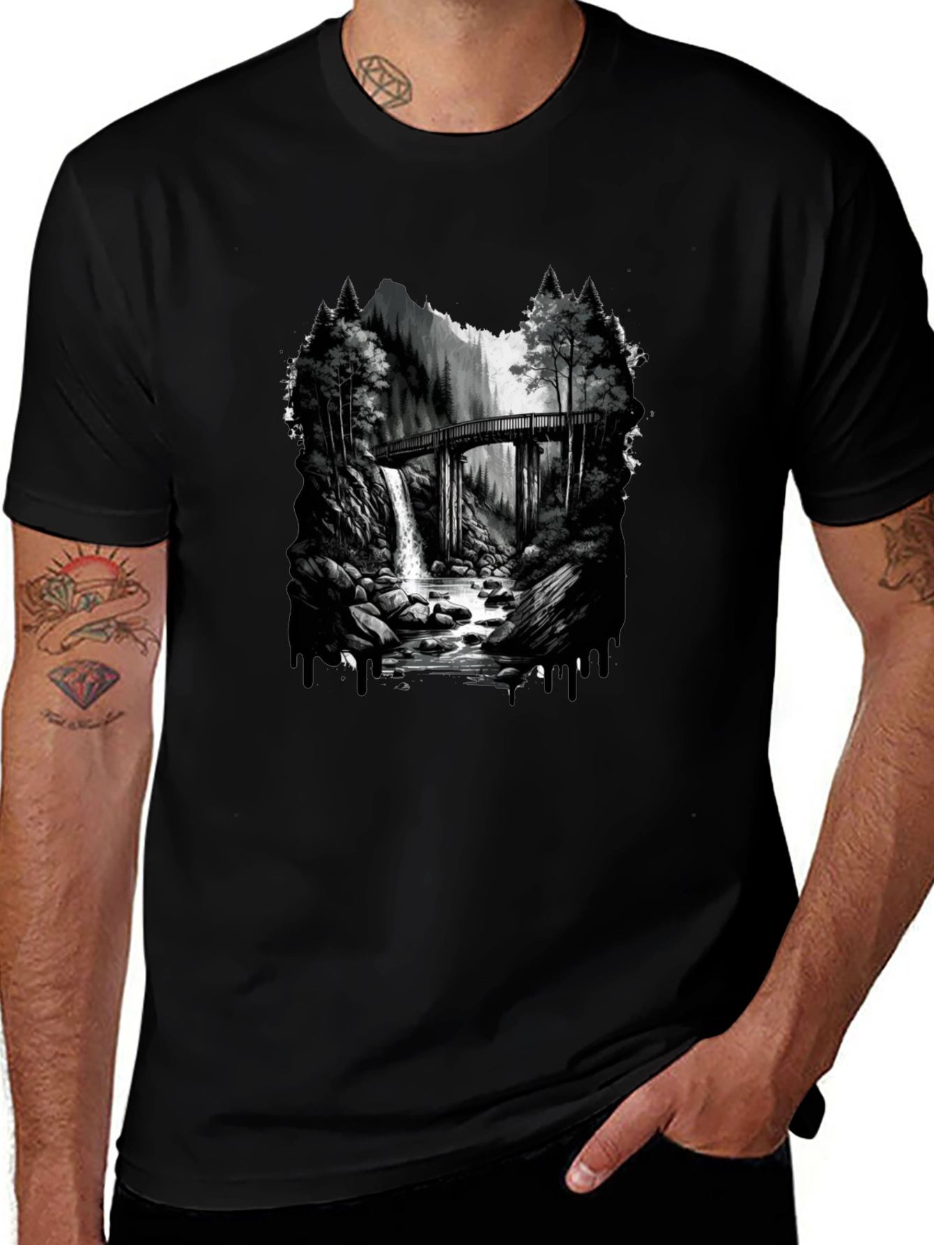Waterfall Bridge Graphic Tee - Nature Inspired Design