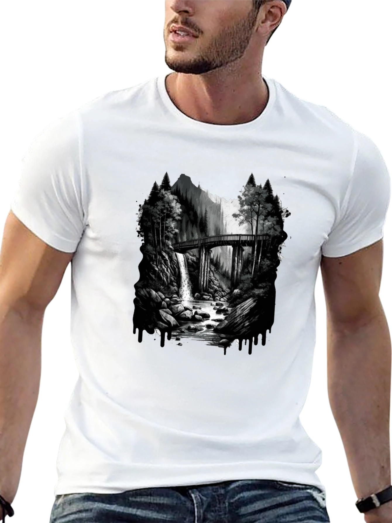 Waterfall Bridge Graphic Tee - Nature Inspired Design