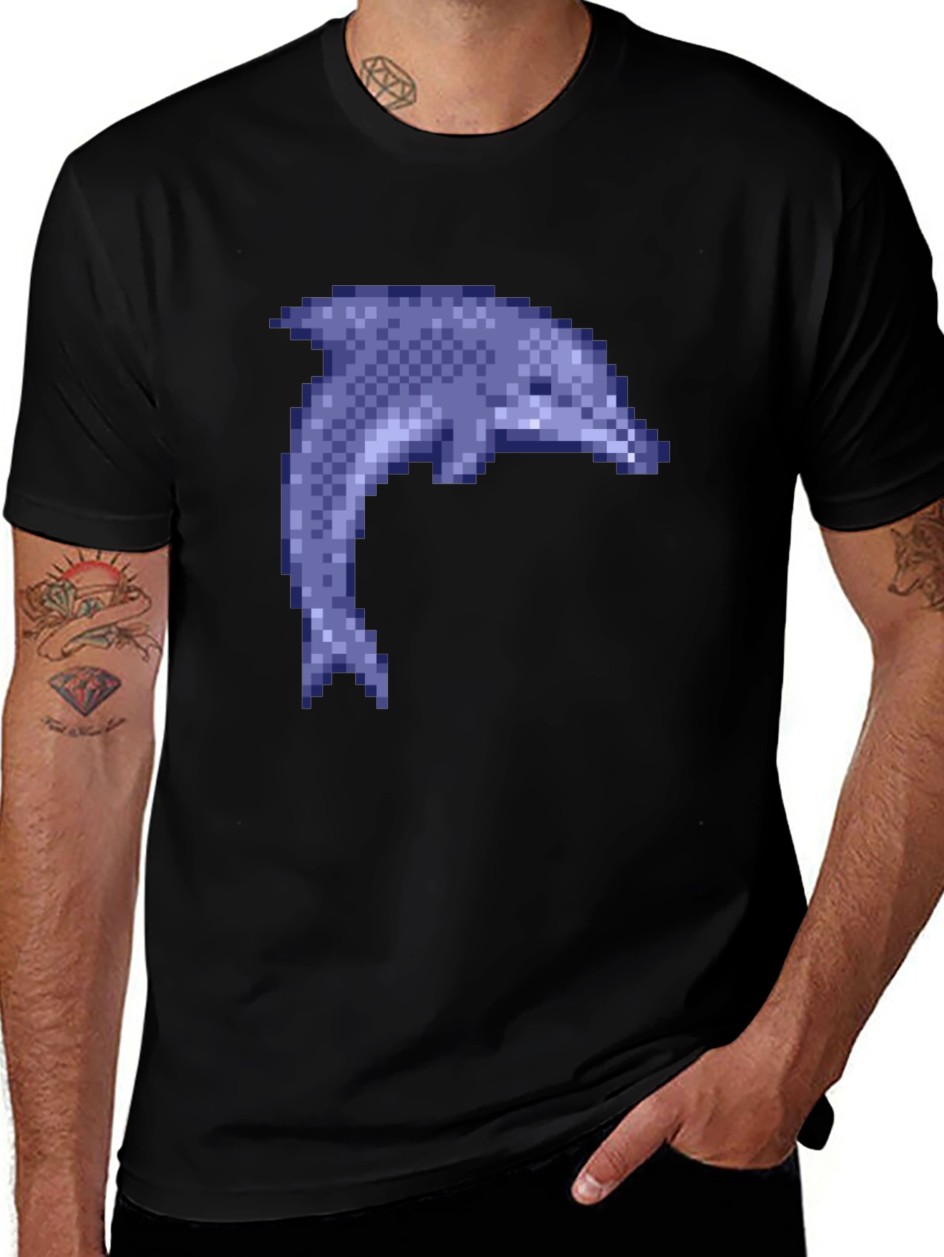 Pixel Dolphin Black T-Shirt