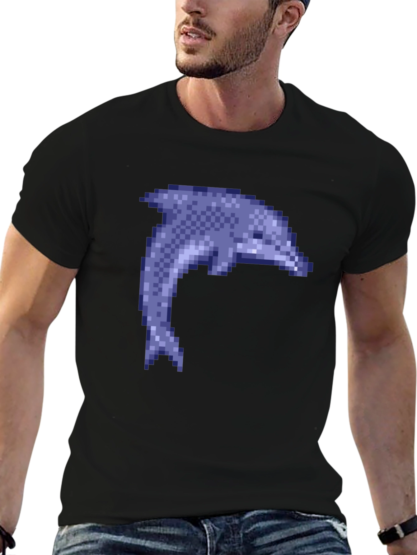 Pixel Dolphin Black T-Shirt
