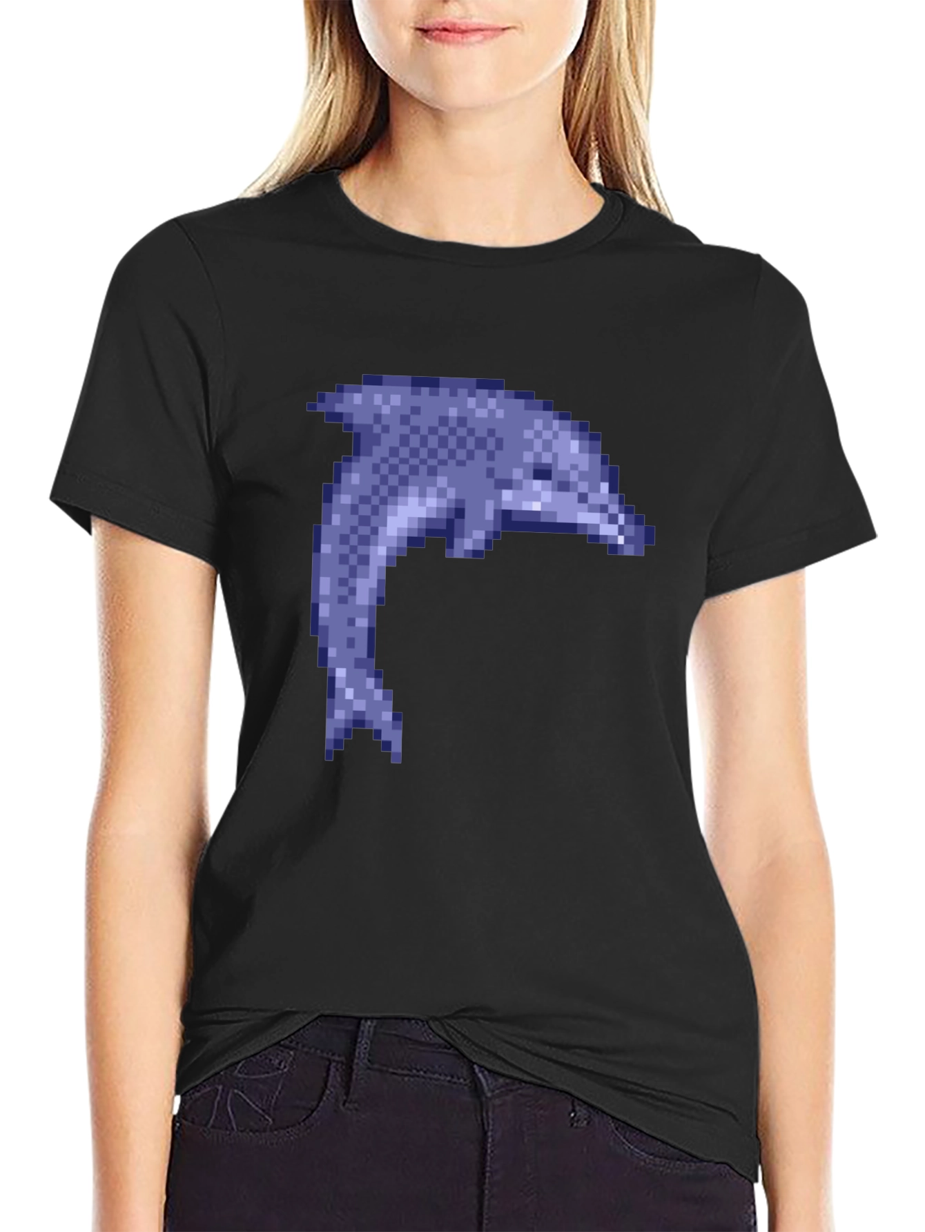 Pixel Dolphin Black T-Shirt