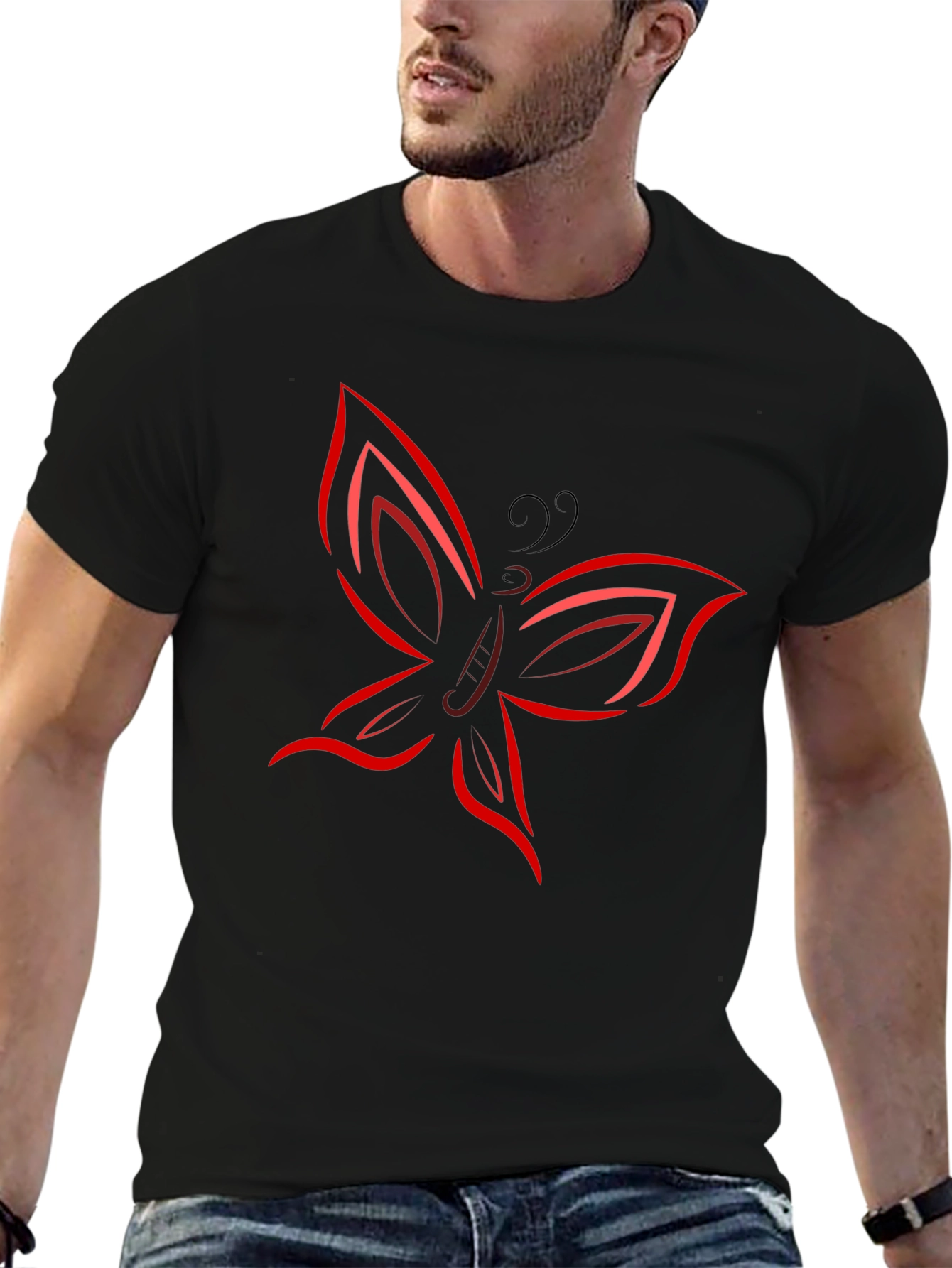 Butterfly Graphic T-Shirt - Bold Red Design