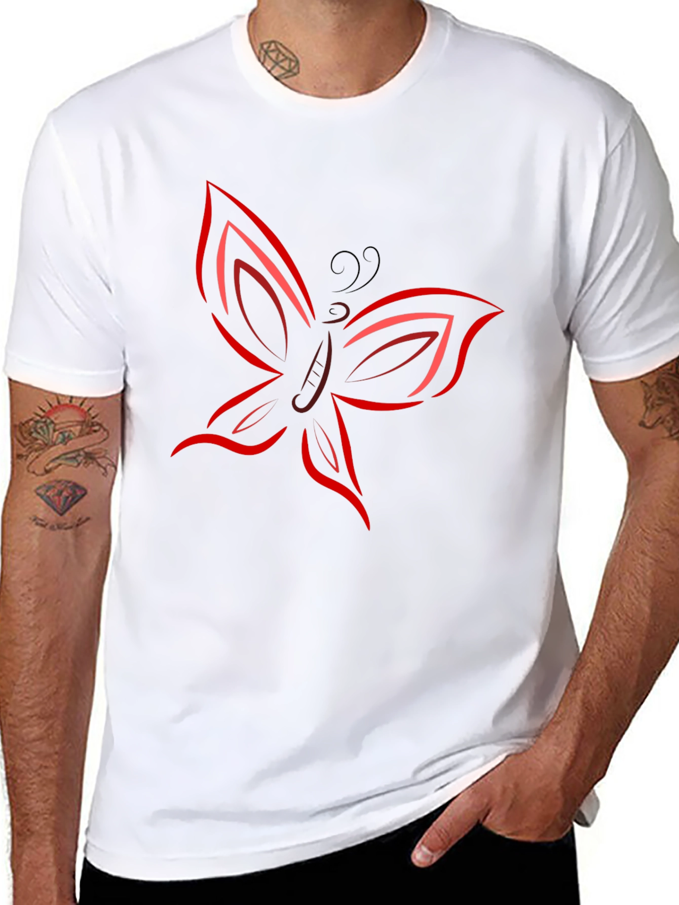 Butterfly Graphic T-Shirt - Bold Red Design