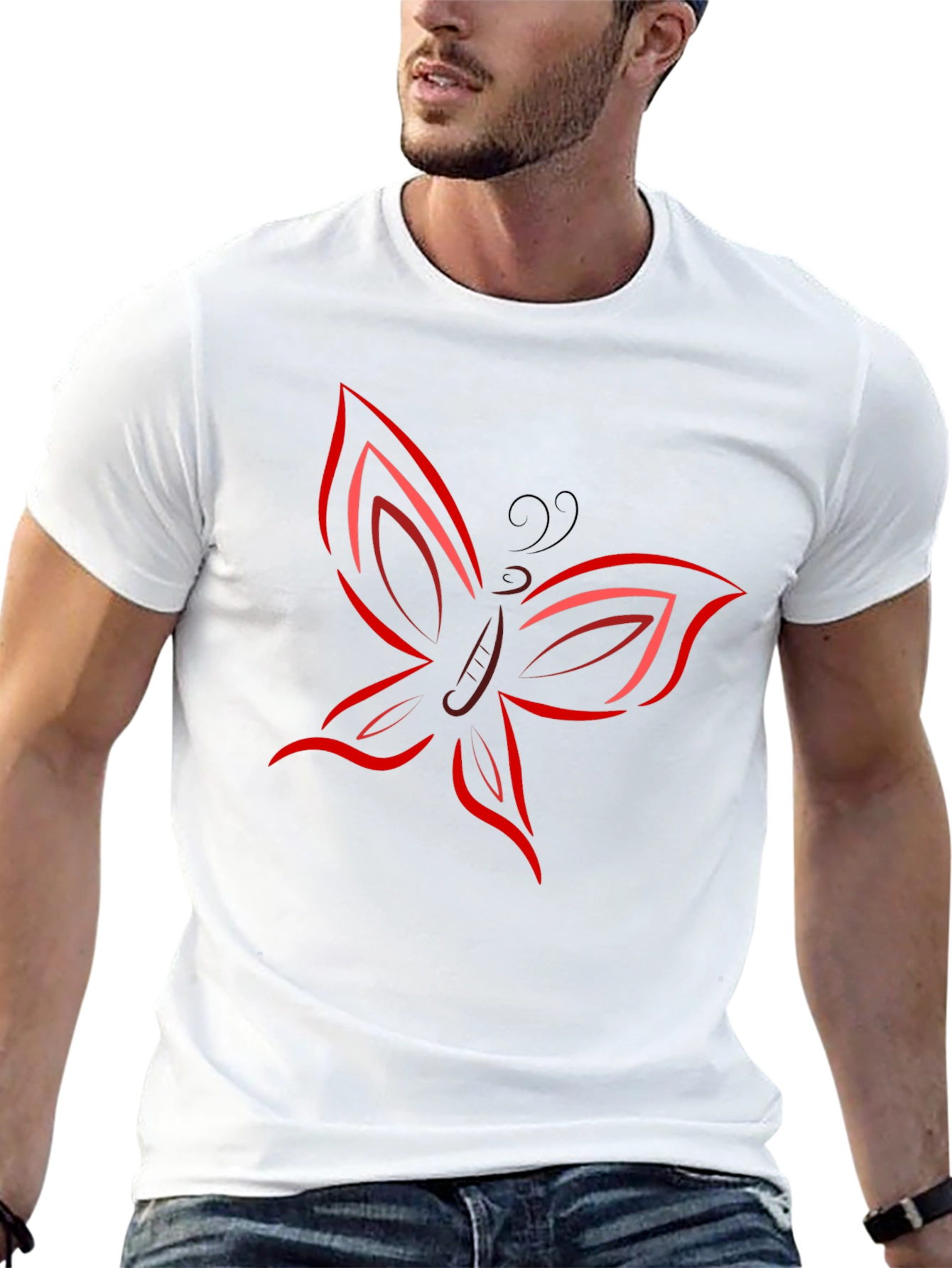 Butterfly Graphic T-Shirt - Bold Red Design