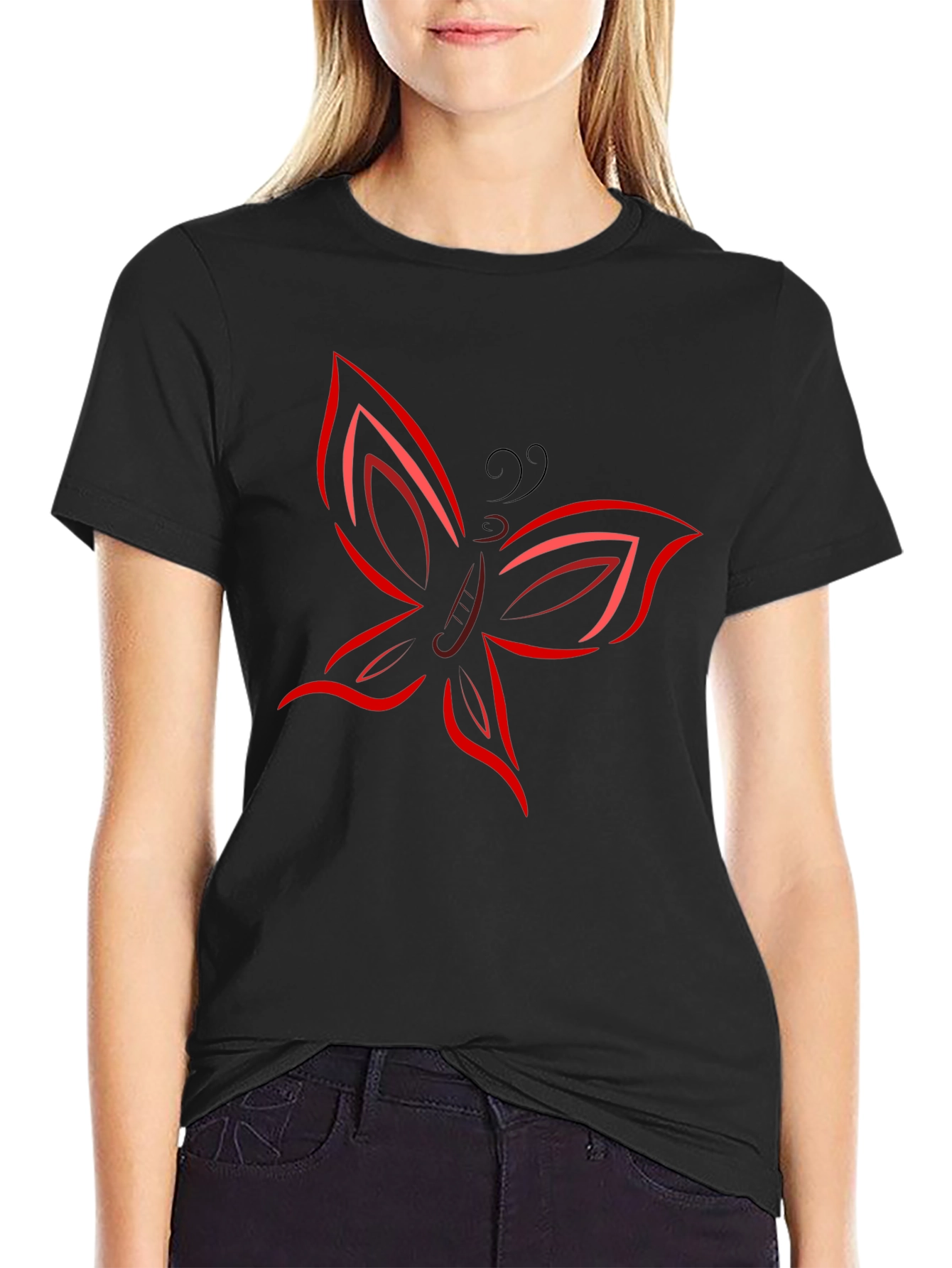 Butterfly Graphic T-Shirt - Bold Red Design