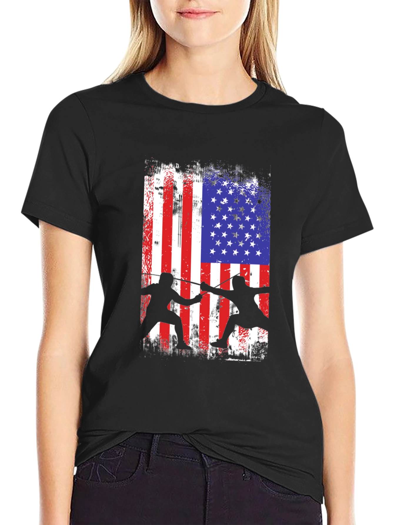 Fencing USA Flag Graphic T-Shirt