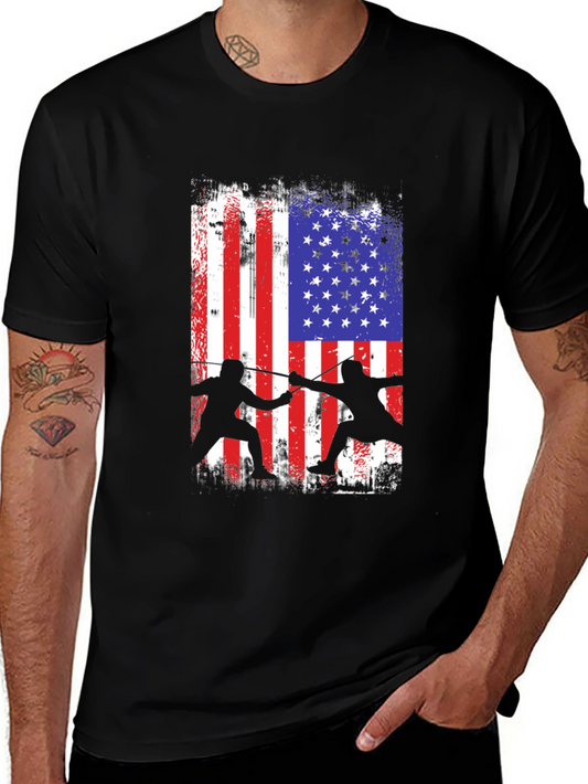 Fencing USA Flag Graphic T-Shirt