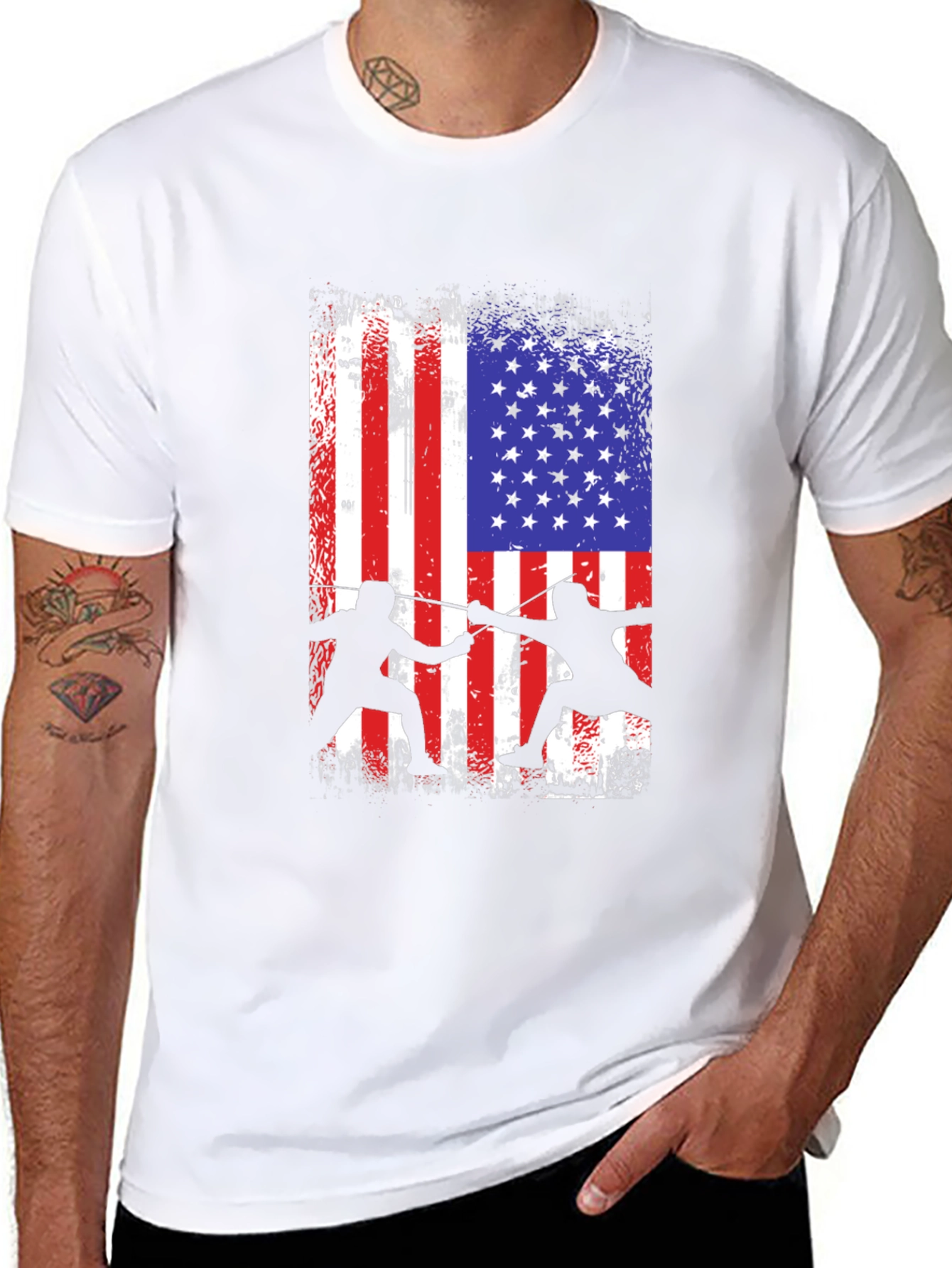 Fencing USA Flag Graphic T-Shirt