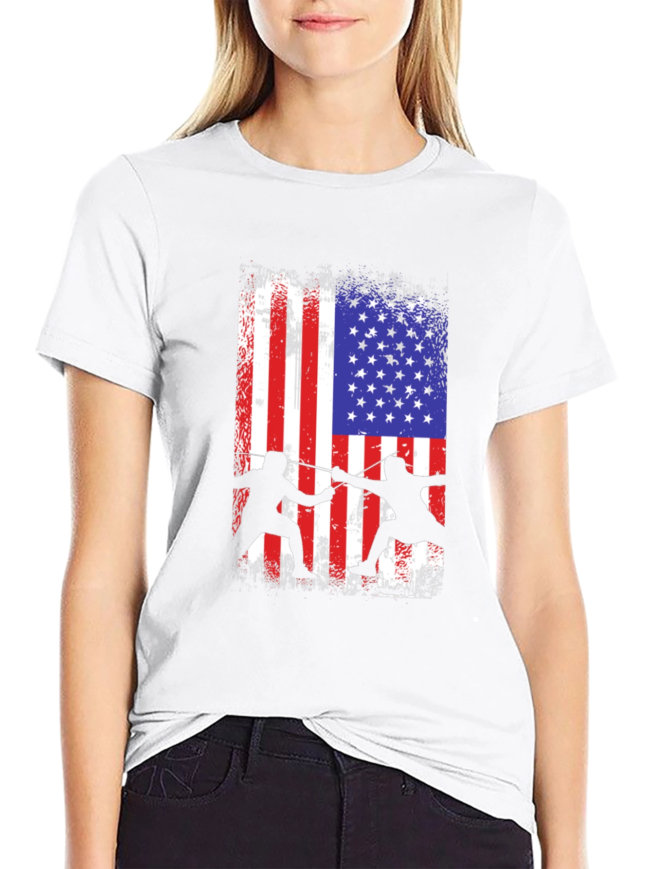 Fencing USA Flag Graphic T-Shirt