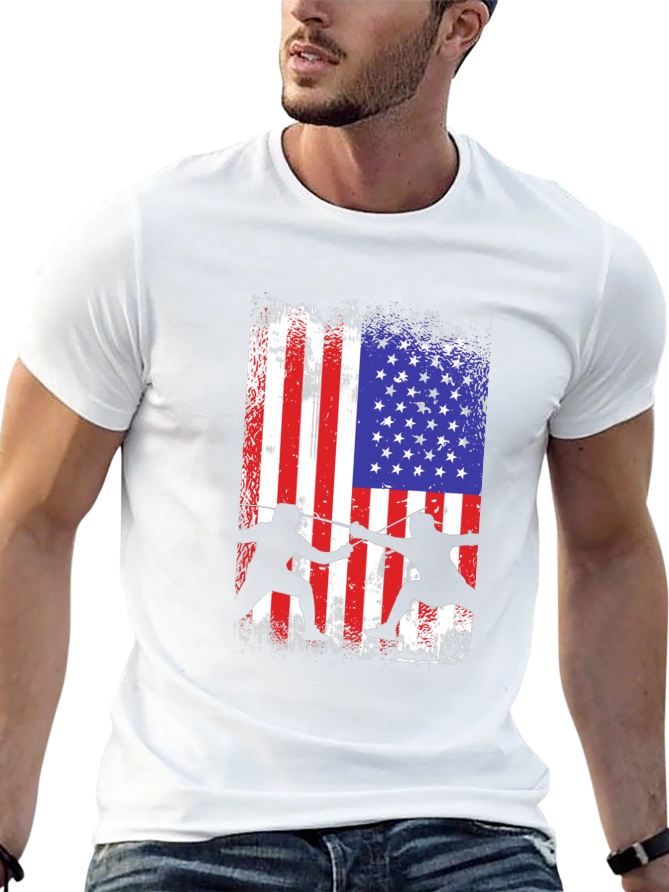 Fencing USA Flag Graphic T-Shirt