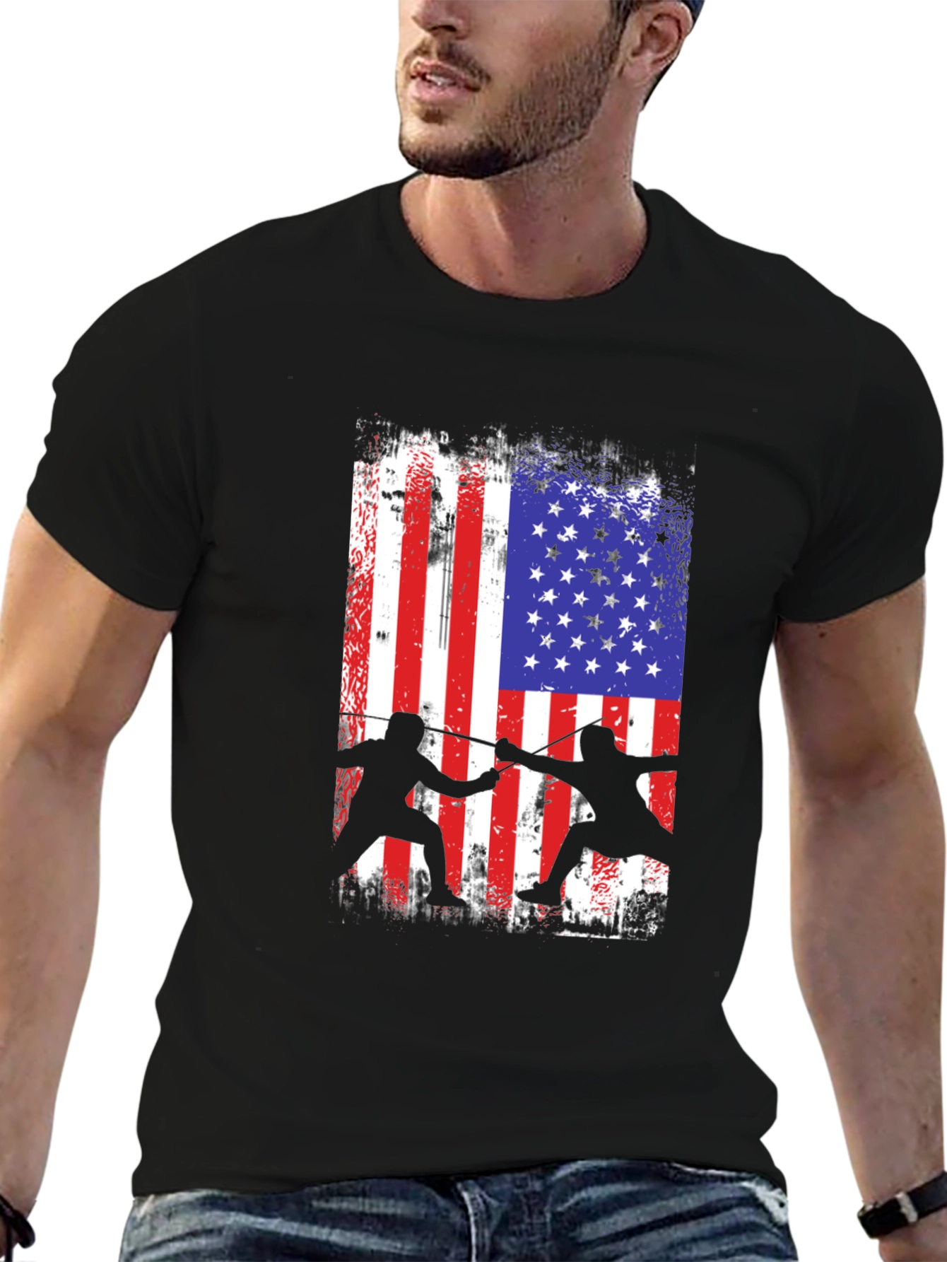 Fencing USA Flag Graphic T-Shirt