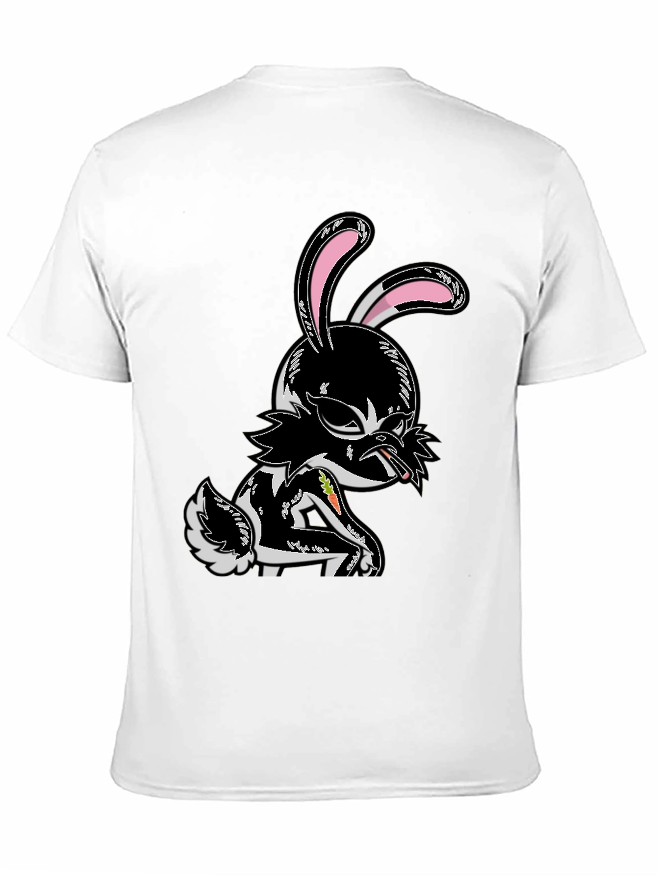 Edgy Cartoon Bunny Graphic Tee - Black Cotton T-Shirt