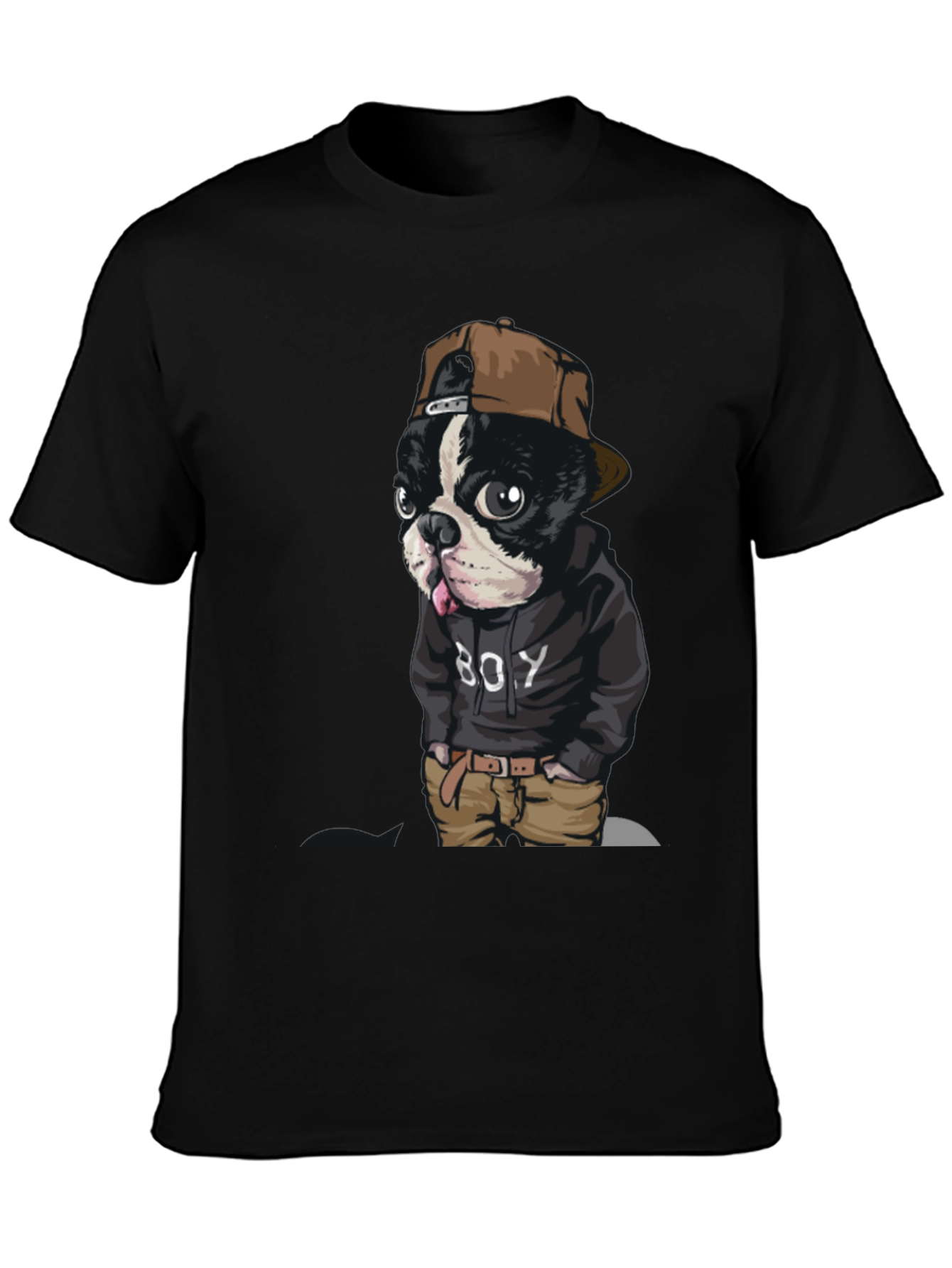 Dog Boy Graphic Print Black T-Shirt
