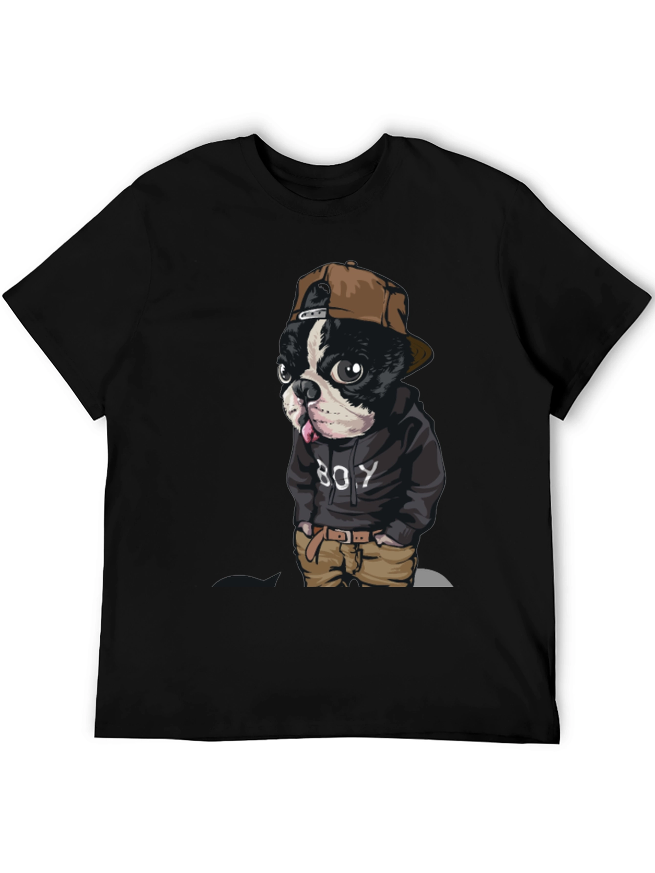 Dog Boy Graphic Print Black T-Shirt