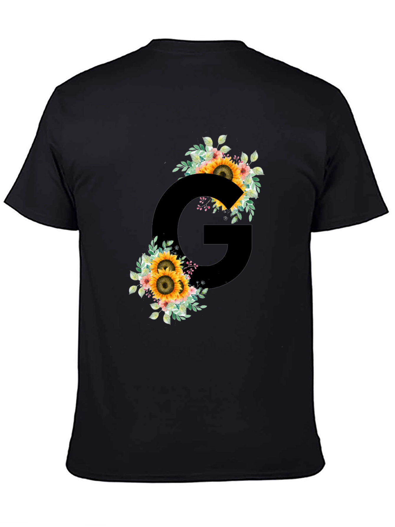 Floral Letter G Black T-Shirt