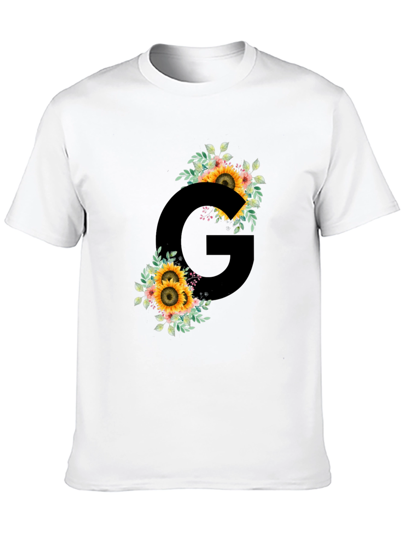 Floral Letter G Black T-Shirt