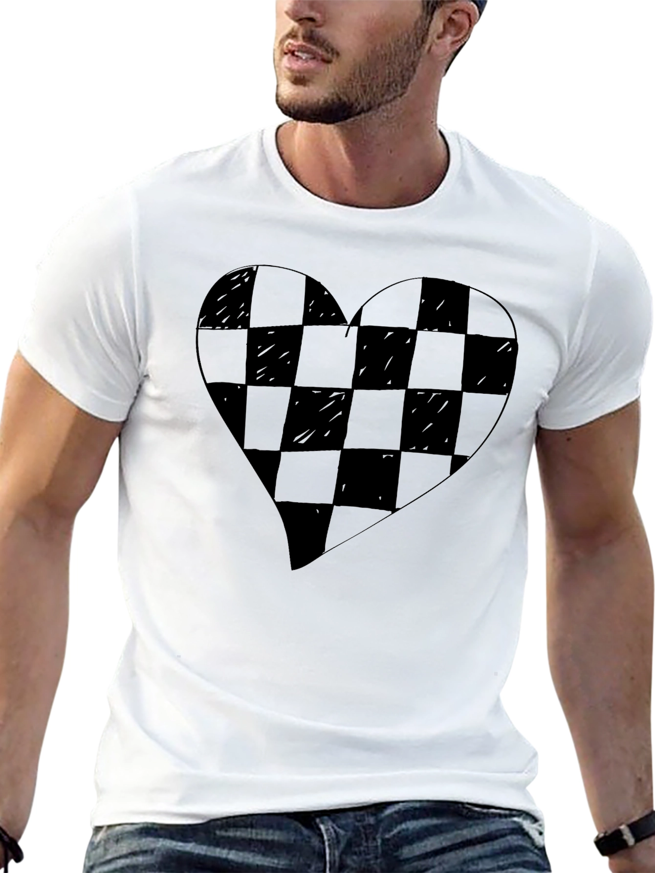 Checkered Heart Graphic Tee - Modern Style