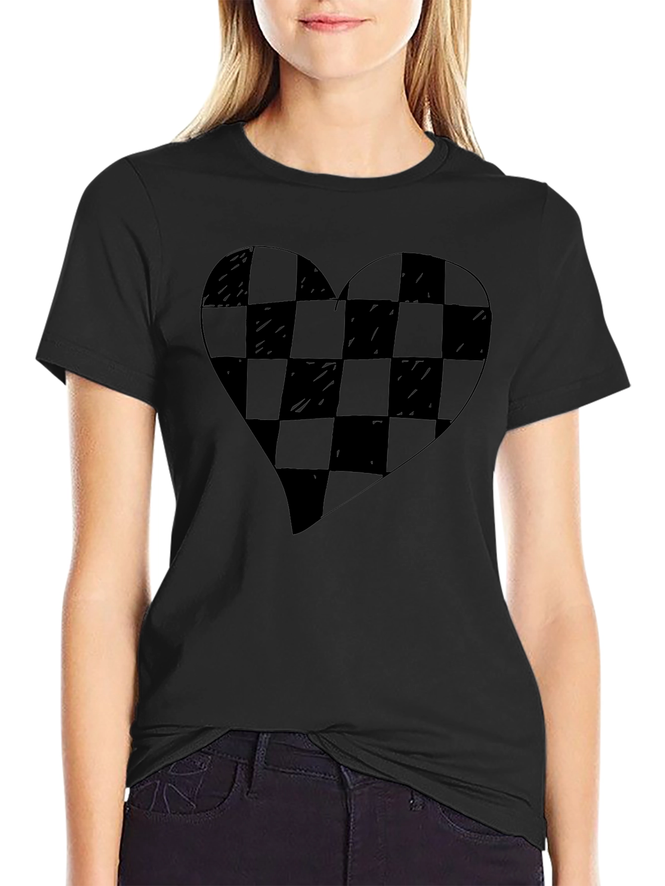 Checkered Heart Graphic Tee - Modern Style