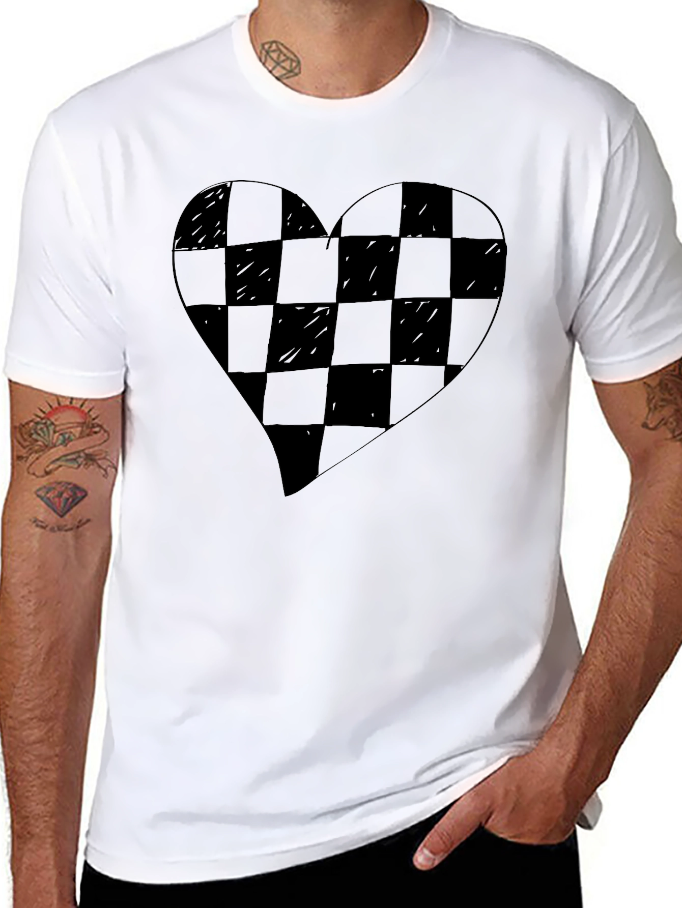 Checkered Heart Graphic Tee - Modern Style