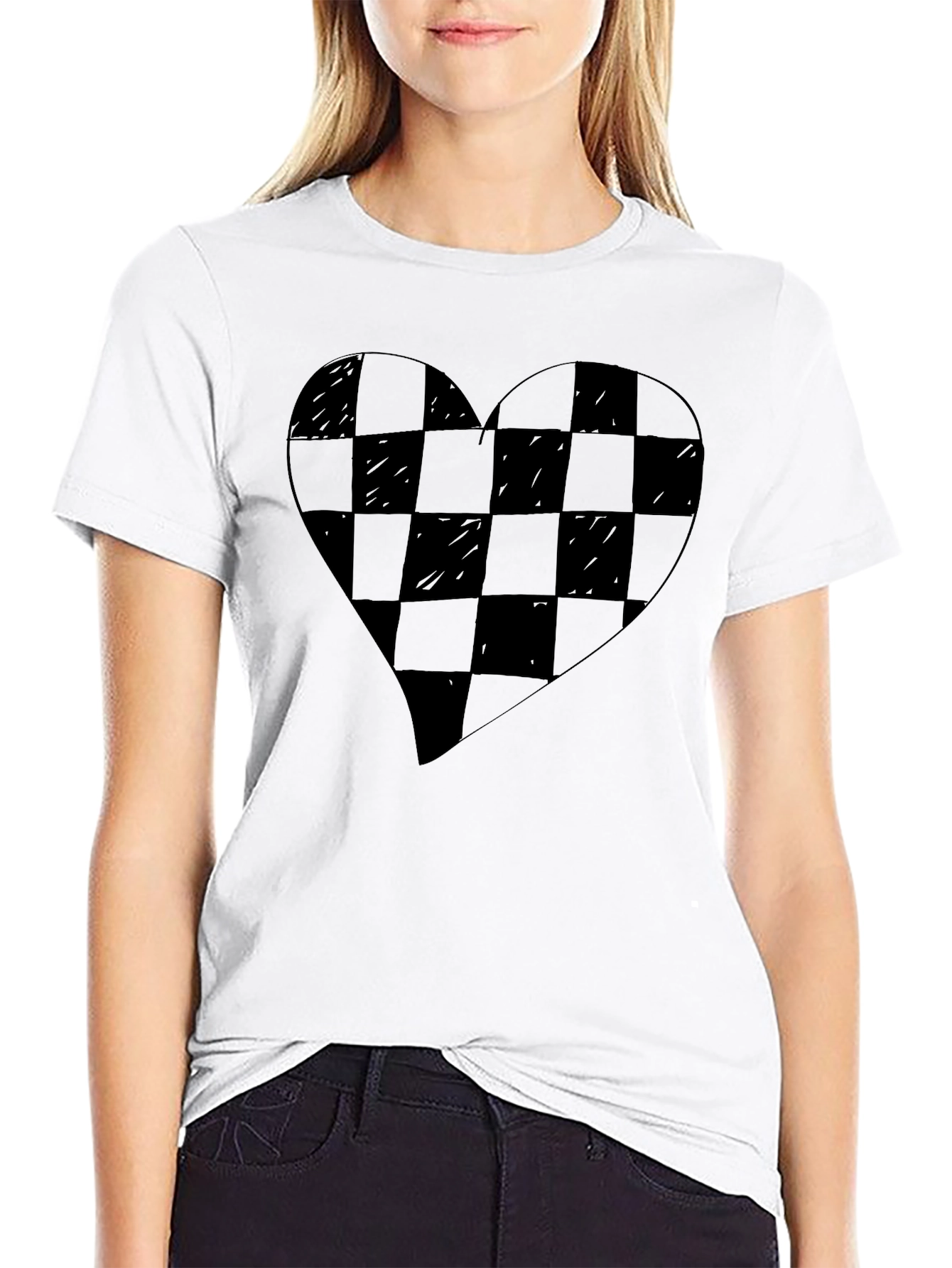 Checkered Heart Graphic Tee - Modern Style